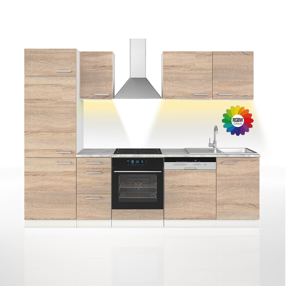 Vicco Küchenzeile Optima, Weiß Hochglanz/Weiß, 270 cm ohne Arbeitsplatte