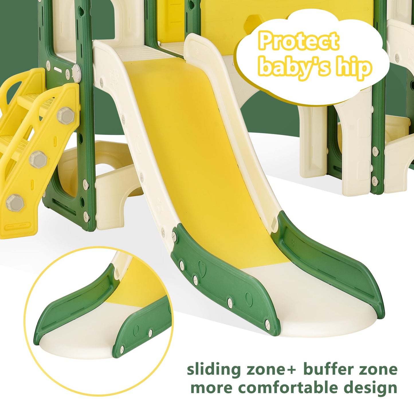 DADEA 6 in 1 Kinderrutsche mit Korb, Rutsche und Schaukel für Kinder im Freien Grün, 150 × 150 × 115 cm, Babyschaukel und Rutsche für Kinder zu Hause Schaukel Kinderrutsche, Grün