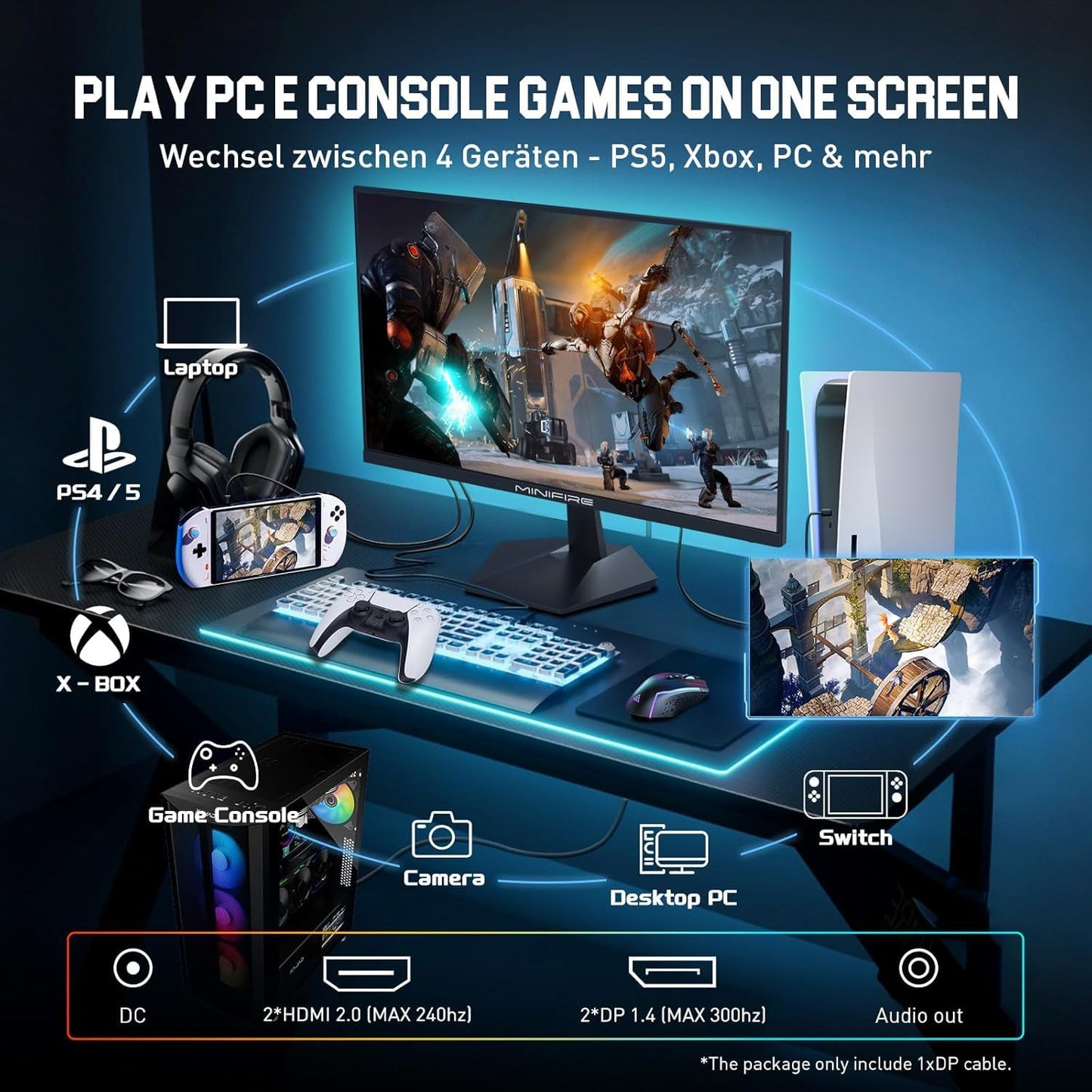 Minifire MFG32C3Q Gaming Curved Monitor 32 Inch 180Hz, 2K WQHD (2560 x 1440), 1500R, 1ms (MPRT), AMD FreeSync, sRGB 125%, VESA, 2xHDMI 2.0 / 2xDP (180Hz), Eye Care