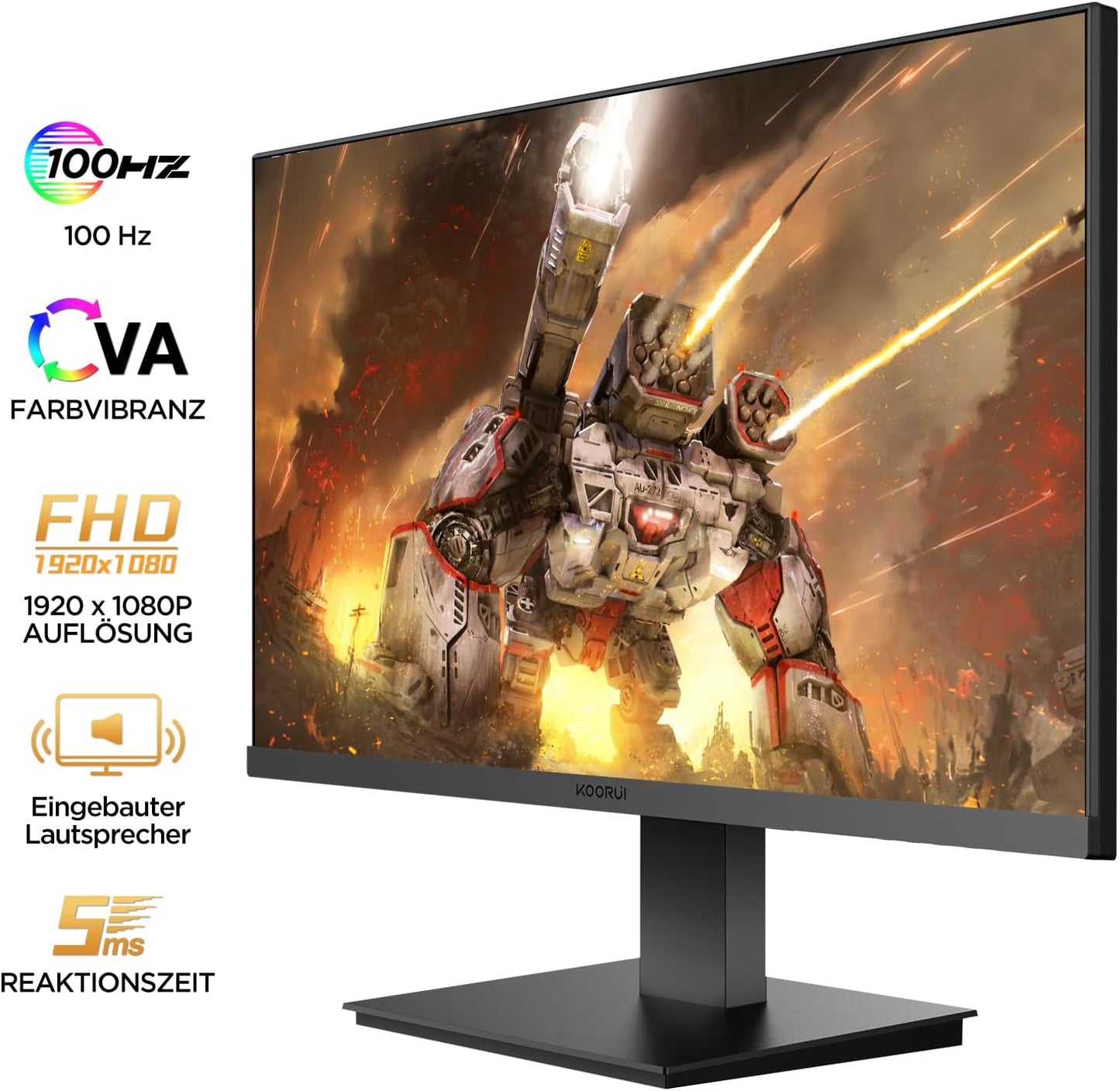 KOORUI Gaming Monitor 27 Zoll, Full HD Rahmenlos Bildschirm 165Hz Adaptive Sync (1ms, VA-Panel, Eye-Care, 1920 x 1080, 2xHDMI 2.0, & DisplayPort 1.4, VESA 75x75mm, DCI-P3 90%)