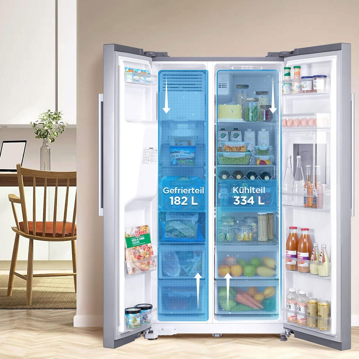 Midea KS-DDX 6.32 WT Side-by-Side Kühl-/Gefrierkombination/ 178,8 cm Höhe/ 254 kWh/Jahr/No Frost/Dual Inverter Compressor/mit 3in1 Wasser-/Eisspender und Wassertank, Dark Inox