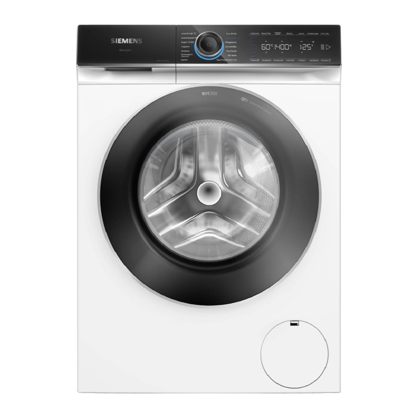 Siemens WM14N12A Waschmaschine iQ300, Frontlader mit 9kg Fassungsvermögen, 1400 UpM, speedPack L, smartFinish, Outdoor-Programm, LED-Display, Weiß, 60cm