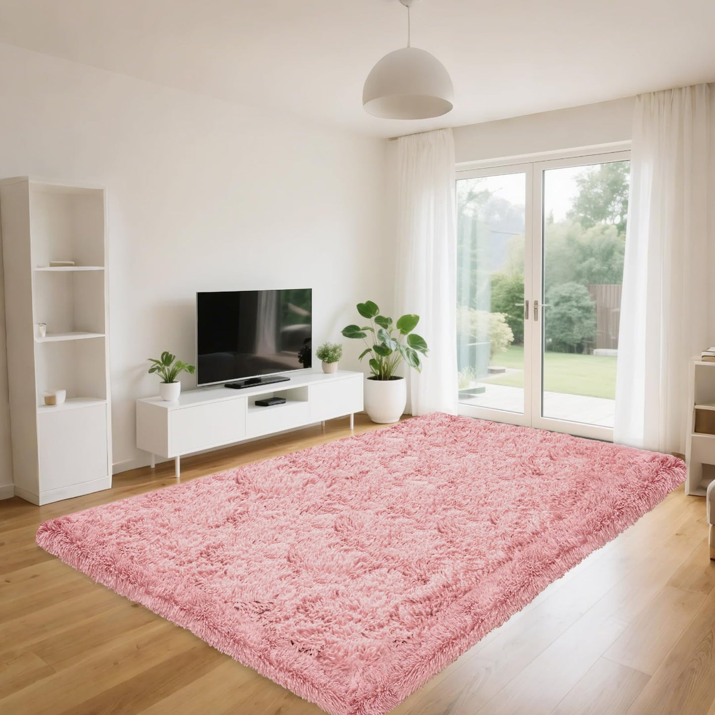 High Pile Living Room Rug, 140 x 200 cm, Cream Fuzzy Shaggy Fluffy Rug for Bedroom Rugs, Modern Plush Living Room Rug, Bed Rug, High-Pile Carpet, Non-Slip for Children's Room