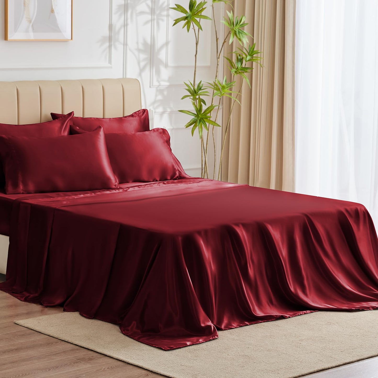 CozyLux Satin Sheets Queen Size - 4 Piece Black Bed Sheet Set with Silky Microfiber, 1 Deep Pocket Fitted Sheet, 1 Flat Sheet, and 2 Pillowcases - Smooth and Soft