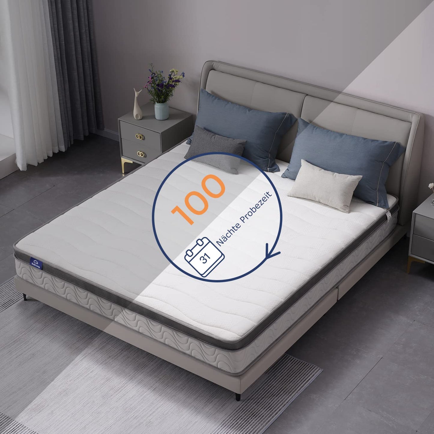 SuiLong Mattress 140 x 200 cm, Height 30 cm Pocket Spring Mattress 7-Zone Hardness H3 H4 with Memory Foam Comfort Spring Mattress, 100 Nights Trial Sleep