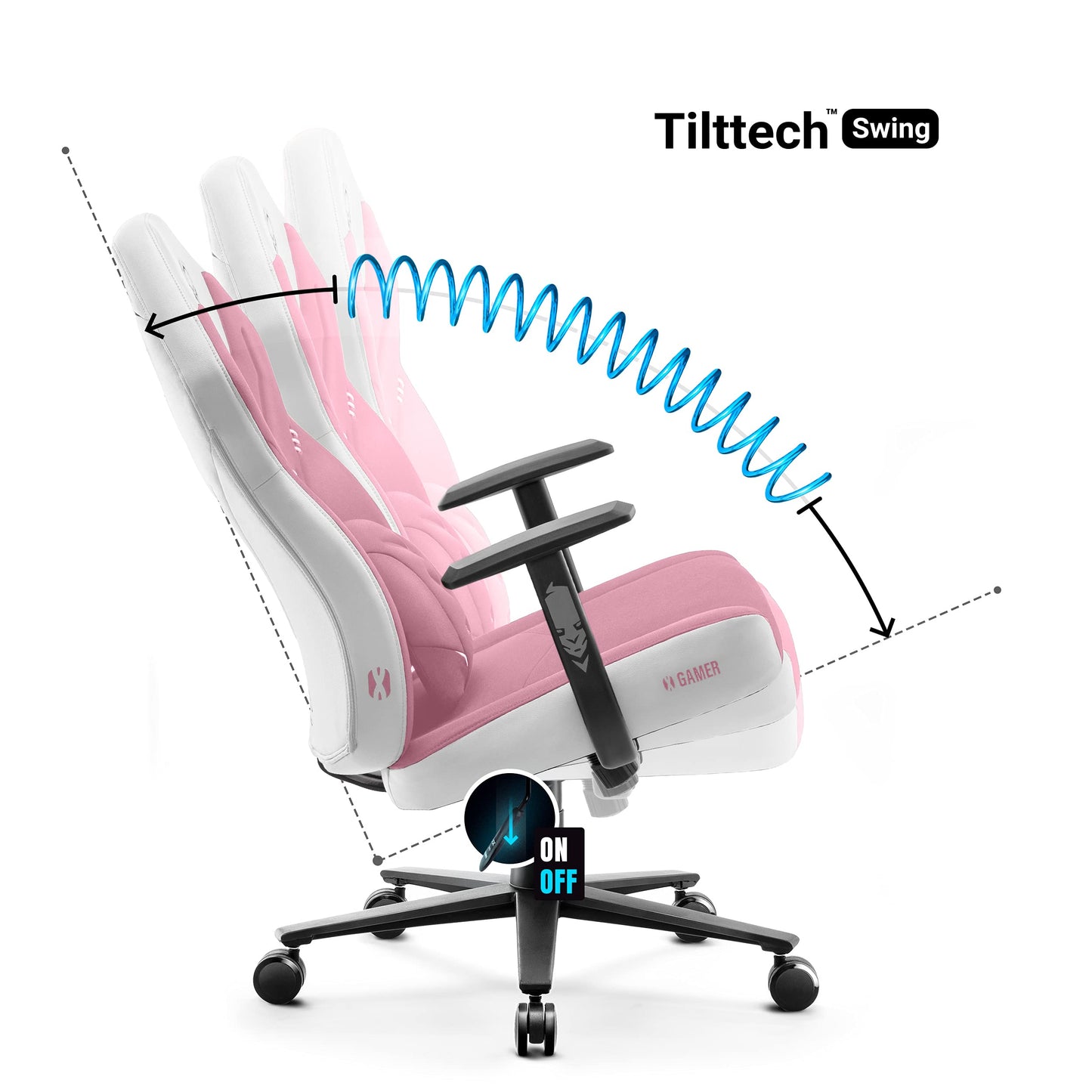 Diablo X-Gamer 2.0 Gaming Chair Office Chair Fabric Cover Ergonomic Design Lumbar Cushion Soft Pad Cushion (Pink-White)