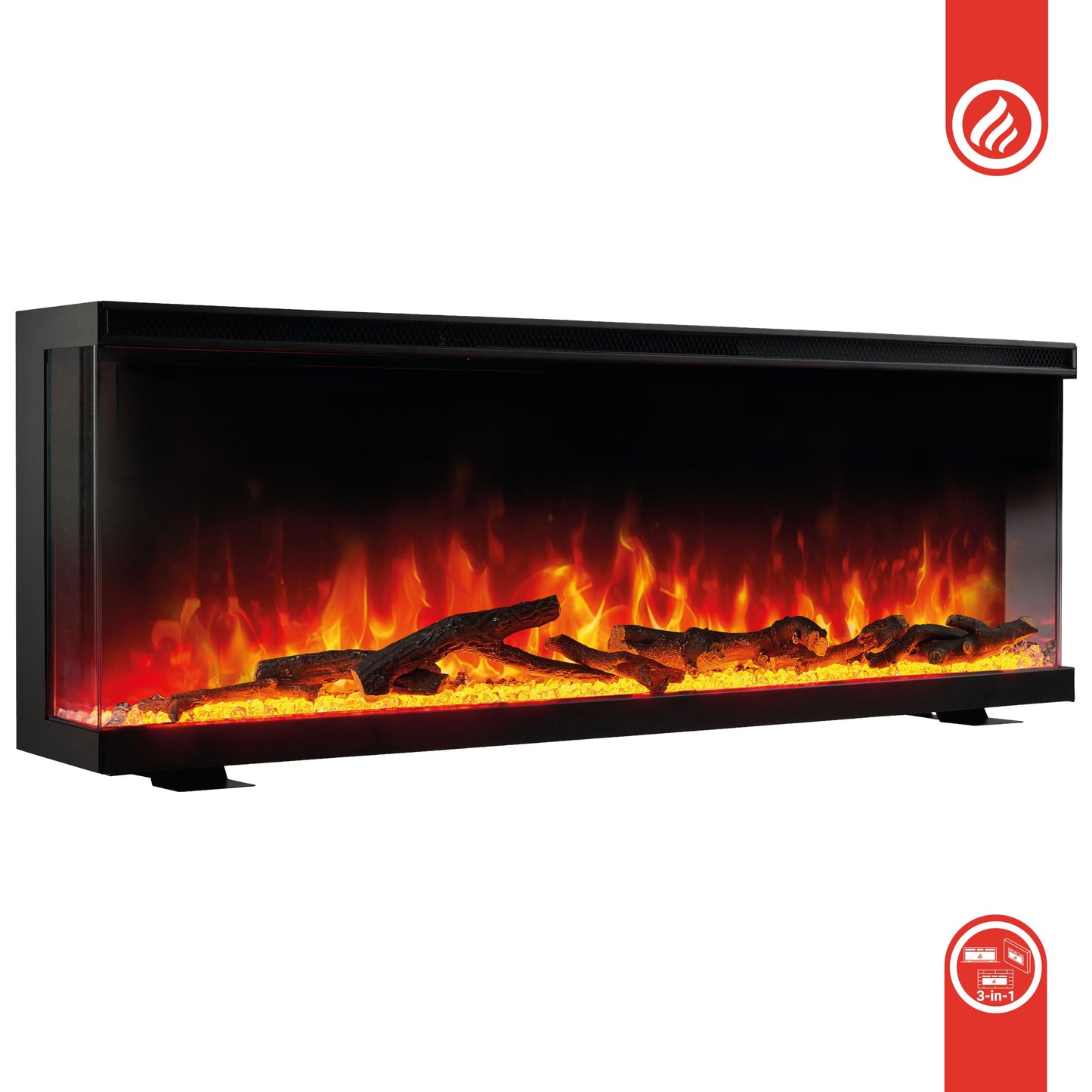 LEA Electric Fireplace - Electric 3-in-1 Fireplace with Panoramic View, Heating, 3D Flame Effect, 12 Flame Colours, Remote Control (42 Inches)