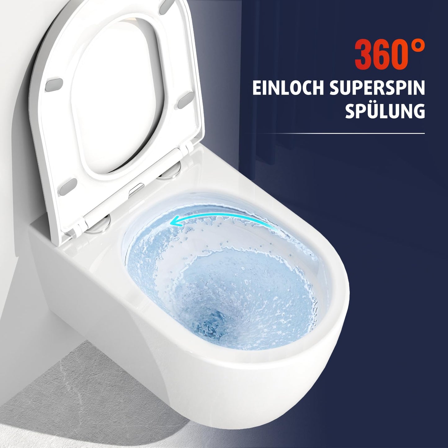 Rainsworth Spülrandlos Wand-WC Tiefspül Toilette - Hänge Toiletten mit effizienter Spültechnik, Kloschüssel inklusive WC-Sitz mit Absenkautomatik und Schnellspanner, Weiß, 48,5 cm lang