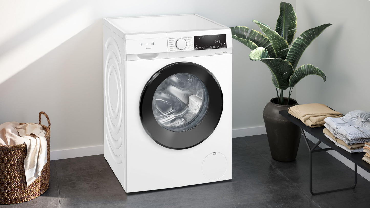 Siemens WM14N12A Waschmaschine iQ300, Frontlader mit 9kg Fassungsvermögen, 1400 UpM, speedPack L, smartFinish, Outdoor-Programm, LED-Display, Weiß, 60cm