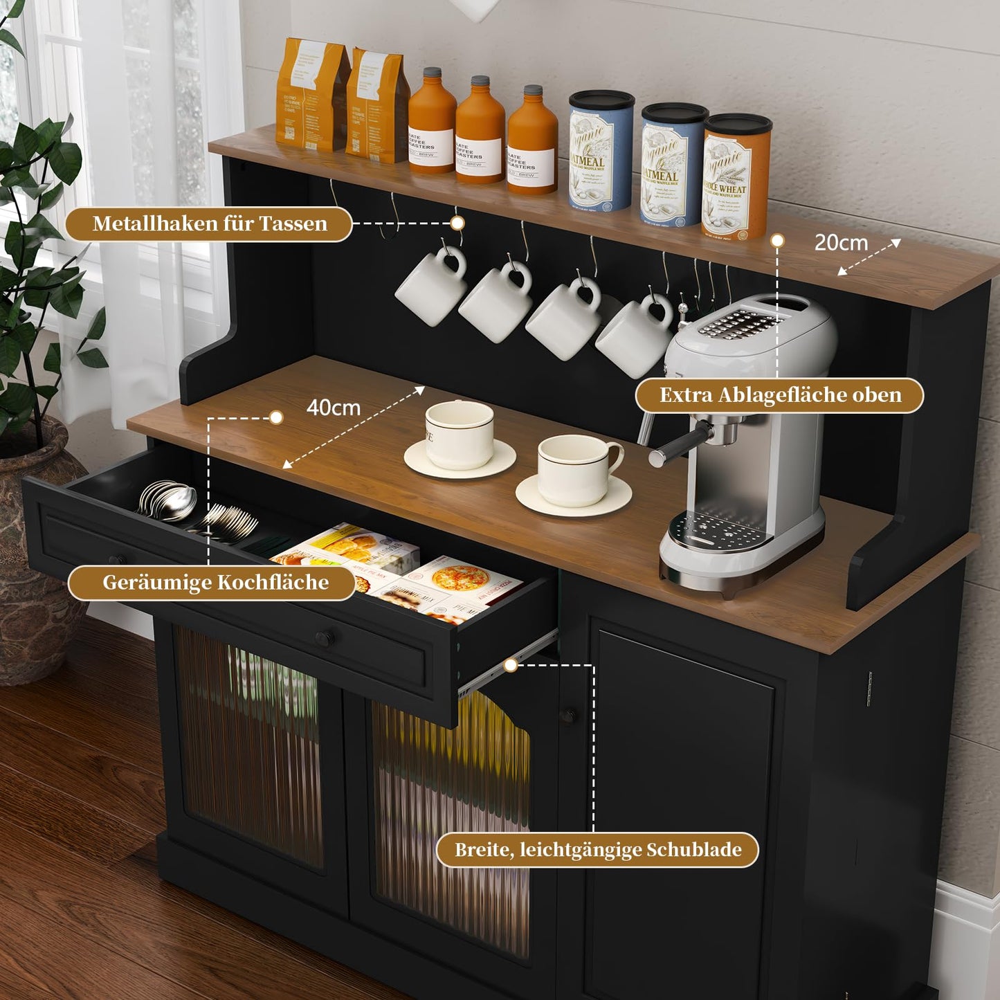HOLTICO Küchenschrank mit Arbeitsplatte, Küchenbuffet Buffetschrank Grün, Weinschrank mit Schublade und Oberer Ablage, Kommoden & Sideboards für Wohnzimmer, Esszimmer