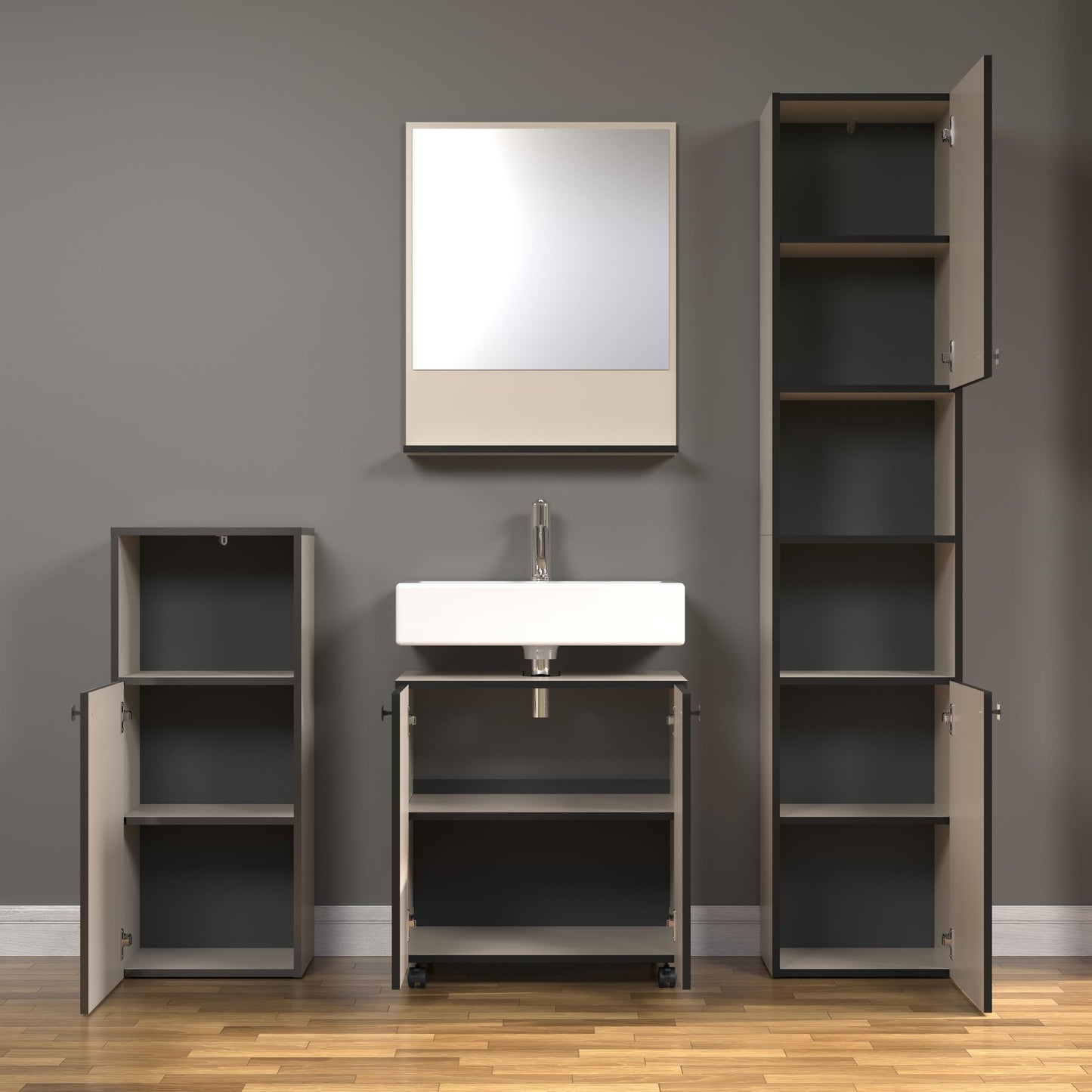 trendteam smart living - PureBliss - Hochschrank - Eiche - Badezimmerschrank in moderner Rillenoptik - edle Metallgriffe - (BxHxT) 40 x 186 x 31 cm - 2 praktische Einlegeböden - kratzfest