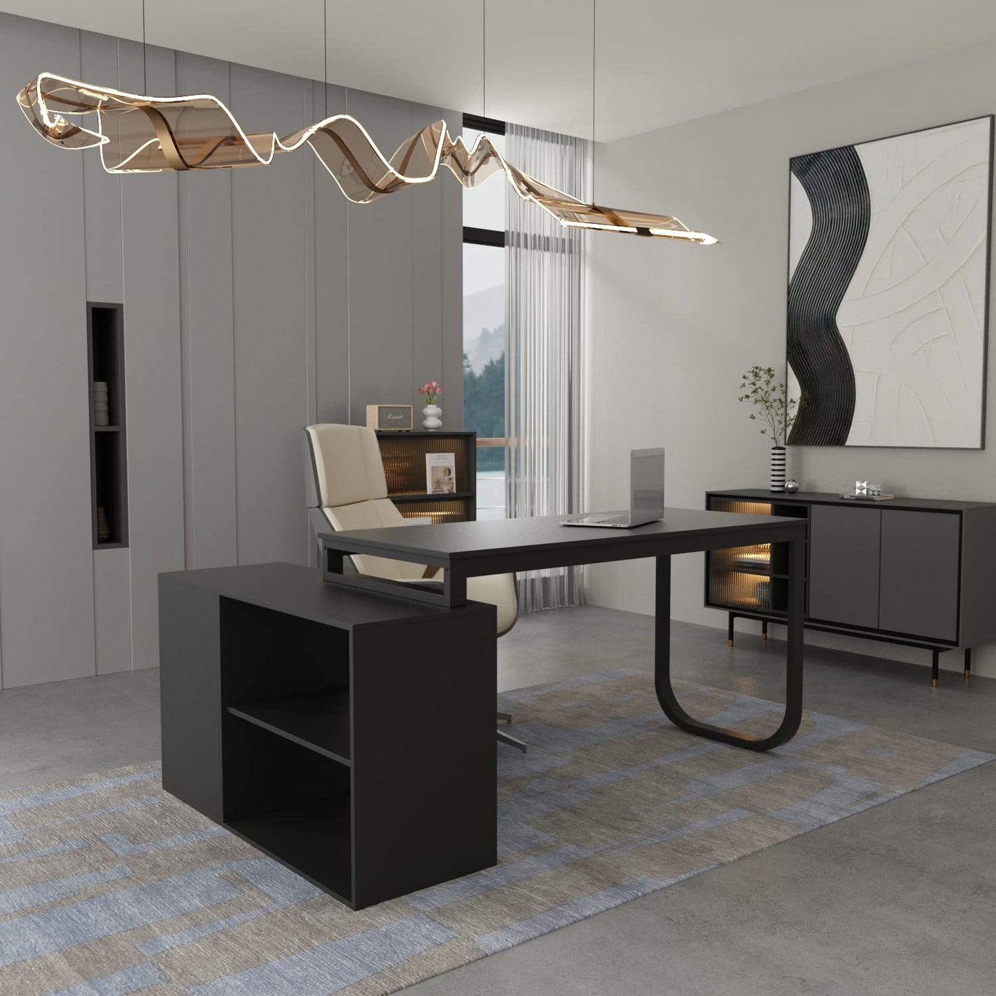 DEZAGCE L Förmiger Schreibtisch, Eckschreibtisch, Computertisch, Schbreibtisch mit 3 Schubladen und 105 cm Länge Aktenschrank,Arbeitstisch, Schreibtische, Weiß, 140 x 105 x 75 cm
