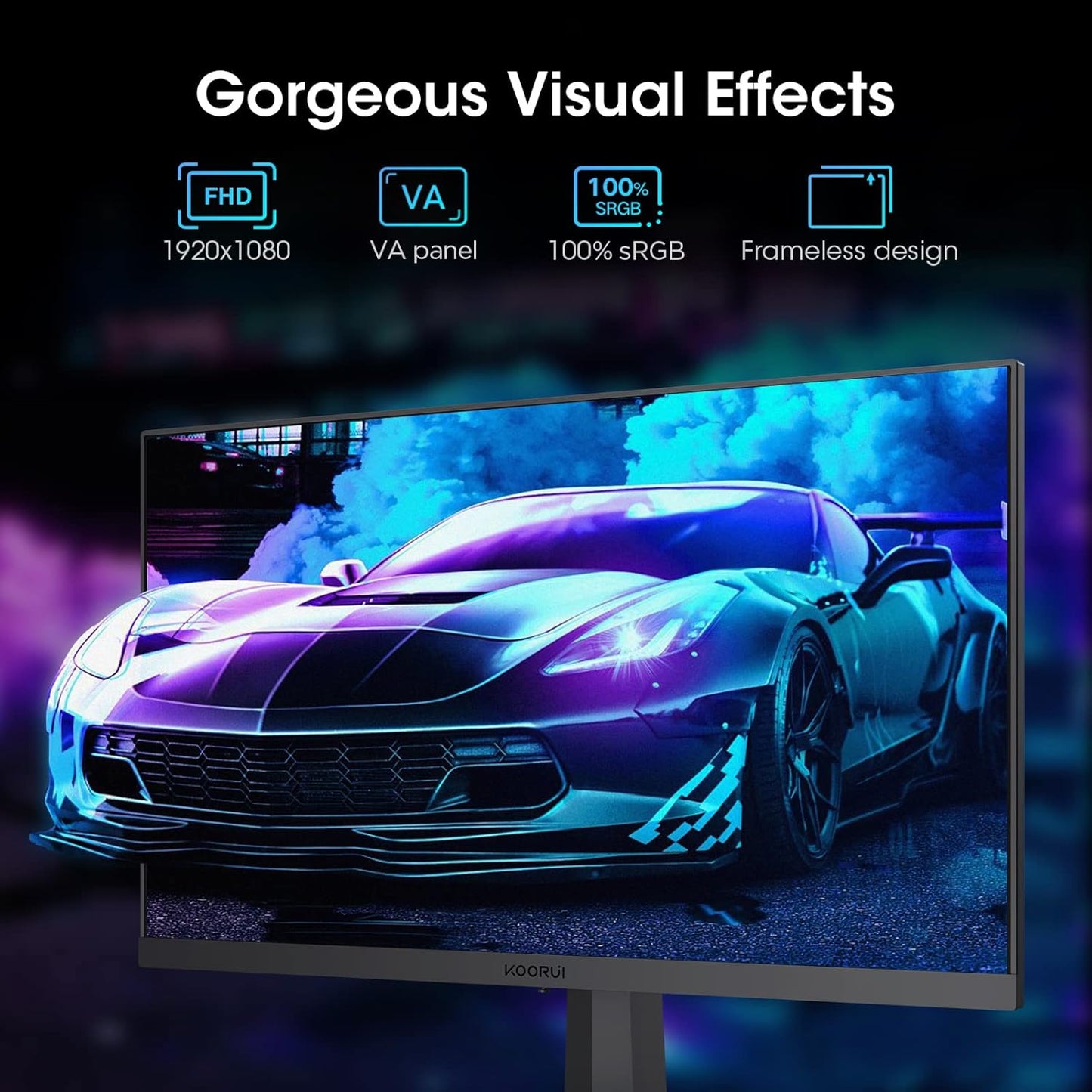 KOORUI Gaming Monitor 27 Zoll, Full HD Rahmenlos Bildschirm 165Hz Adaptive Sync (1ms, VA-Panel, Eye-Care, 1920 x 1080, 2xHDMI 2.0, & DisplayPort 1.4, VESA 75x75mm, DCI-P3 90%)