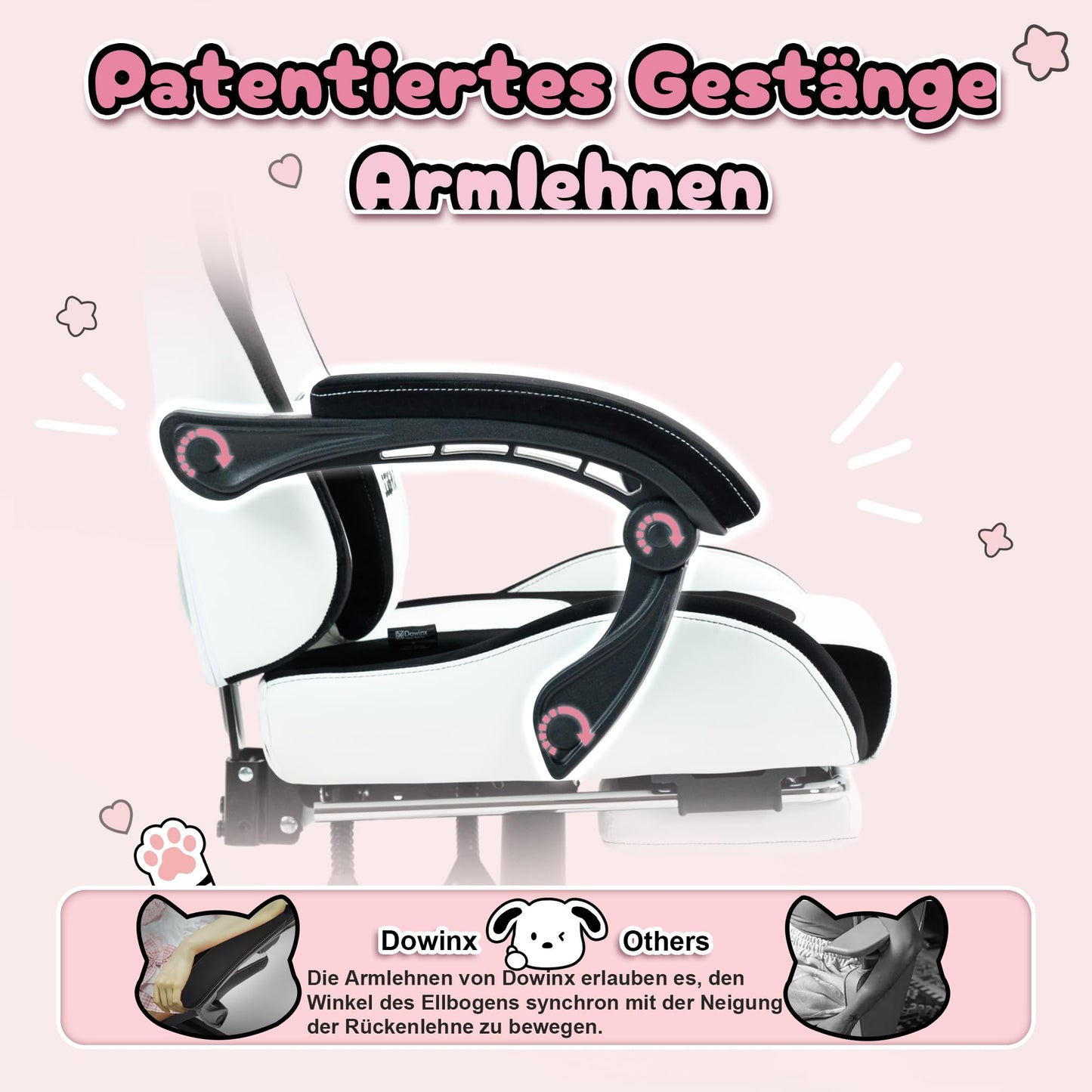 Dowinx Gaming Chair - Cute Cat Edition - Ergonomic Computer Chair with High Back and Lumbar Support, PU Leather, Footrest, Black