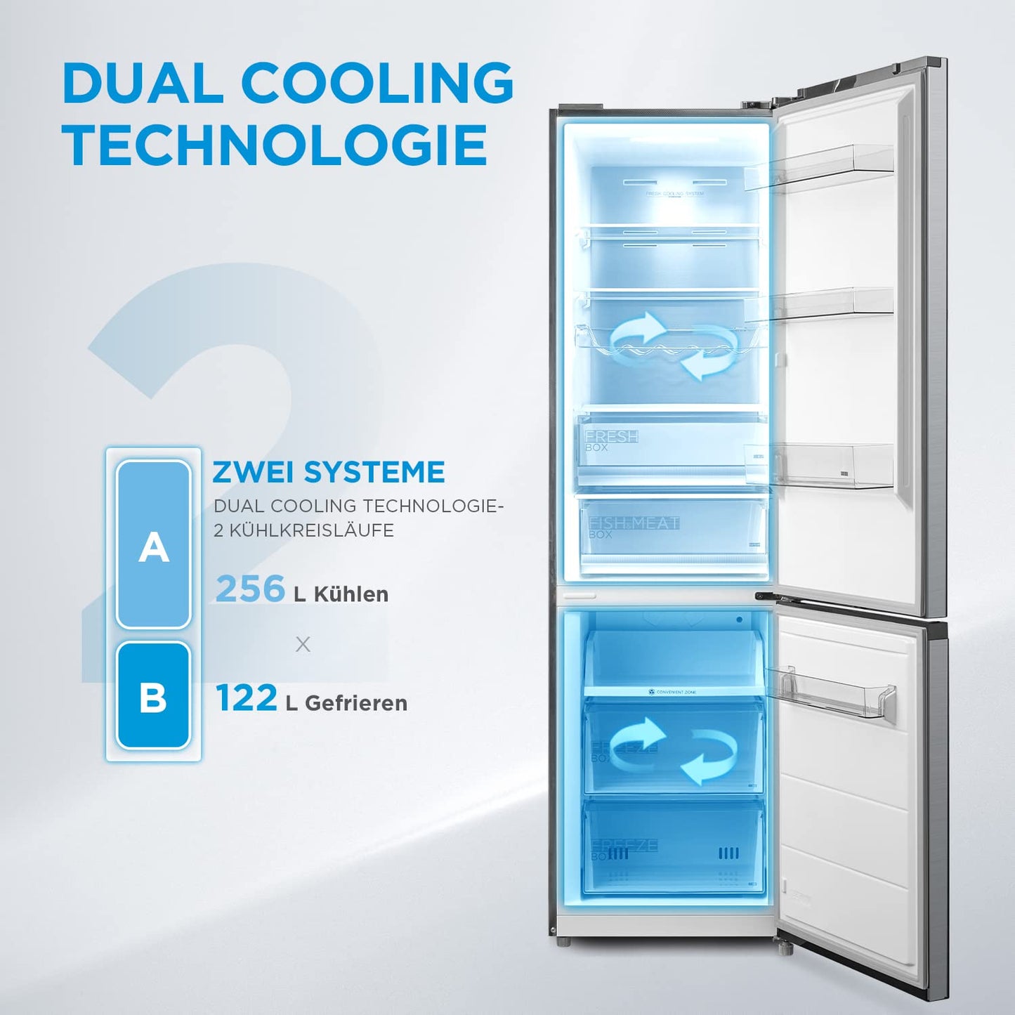 Midea MERB276FGE02A Kühl-/Gefrierkombination/180 cm Höhe/NoFrost/Doppelte Steuerung/Super-Kühlfunktion/219 kWh/Jahr/199L Kühlteil/71L Gefrierteil