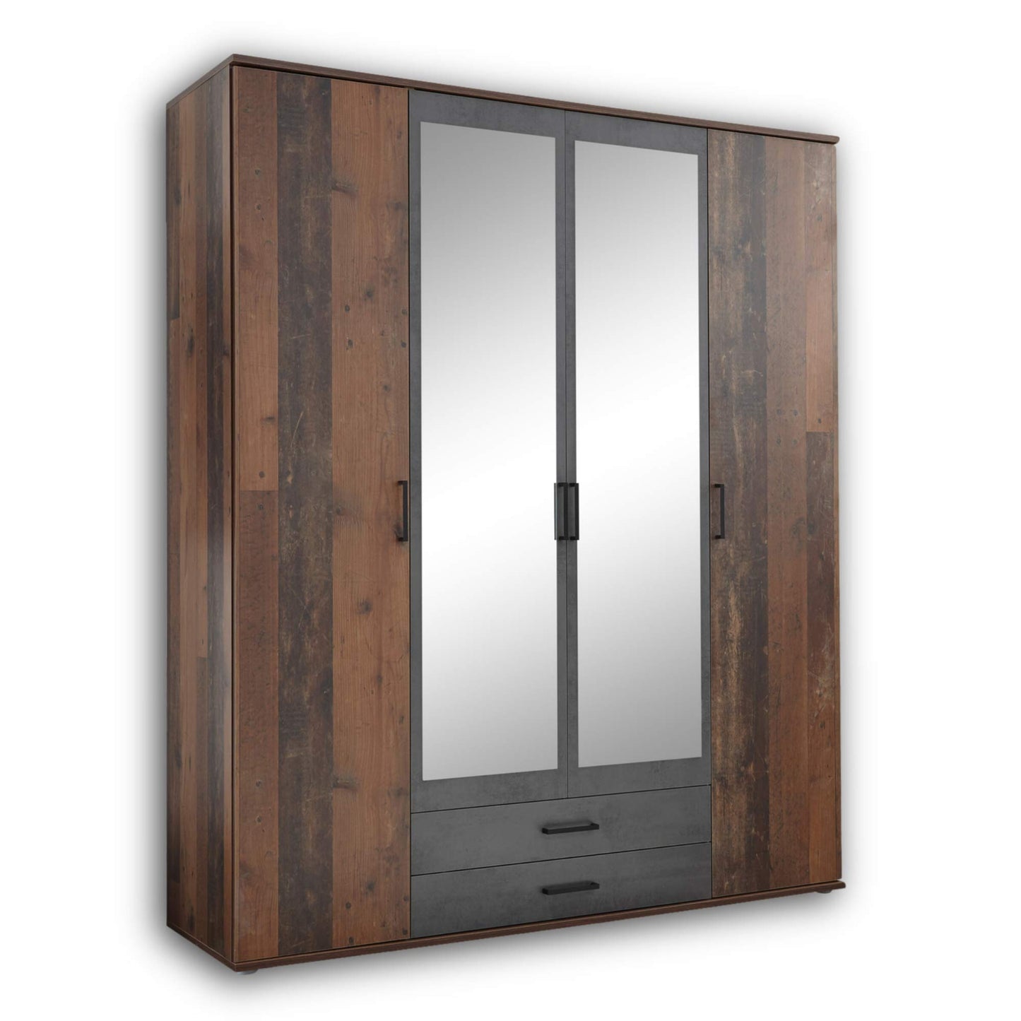 Stella Trading CHICAGO Eleganter Kleiderschrank mit viel Stauraum - Vielseitiger Drehtürenschrank in Artisan Eiche Optik und Absetzungen in Anthrazit - 156 x 197 x 54 cm (B/H/T)