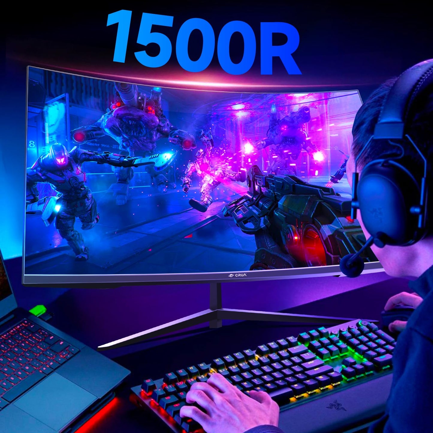 32 Zoll Curved Gaming Monitor, 1K Full HD 1080P (1920x1080), 240Hz, 1ms, 1500R, AdaptiveSync, DCI-P3 90%, SRGB100%, Eye Care