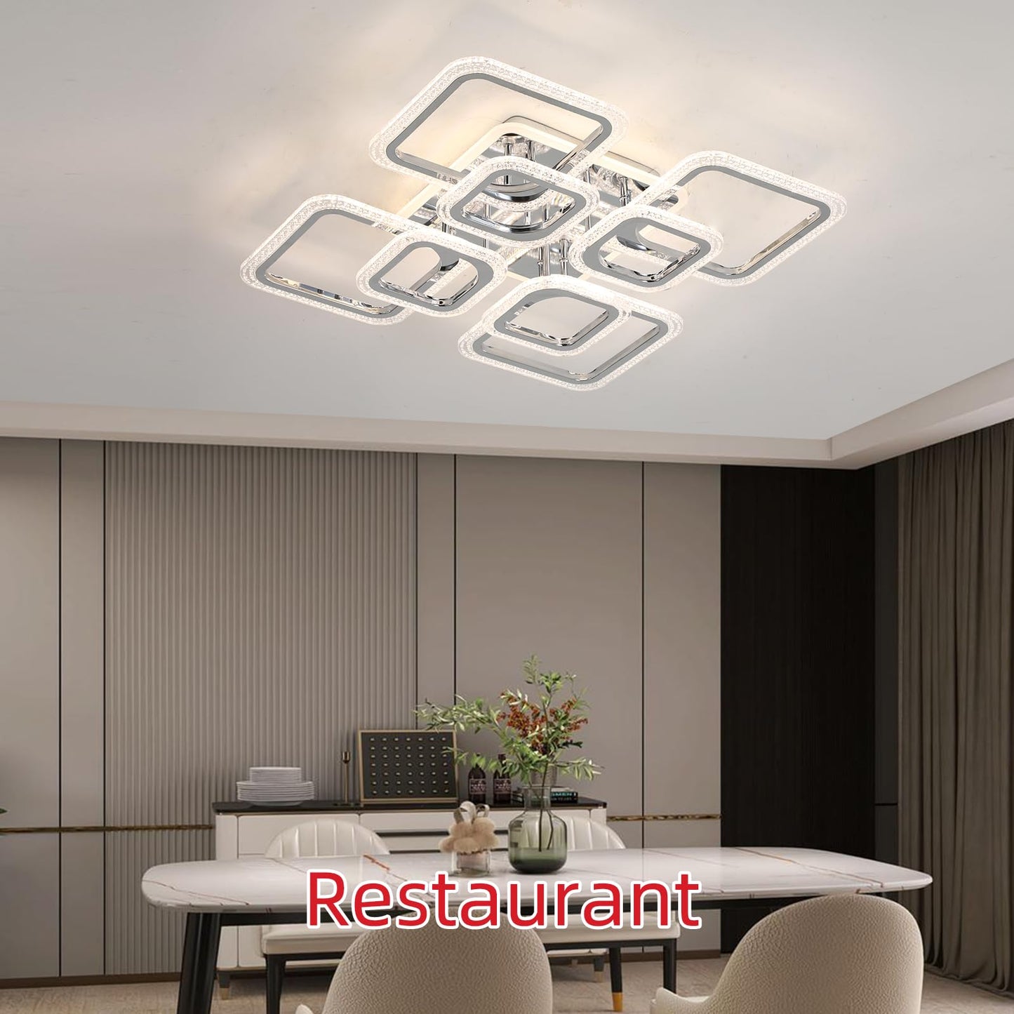 ZAITINZ Led Deckenleuchte,Wohnzimmerlampe 80W,Deckenleuchte Dimmbar mit fernbedienung 3000-6000K,5 Quadratische Deckenlampe Led,Moderne Deckenleuchten für Wohnzimmer,Schlafzimmer,Küche,Flur,Chrom