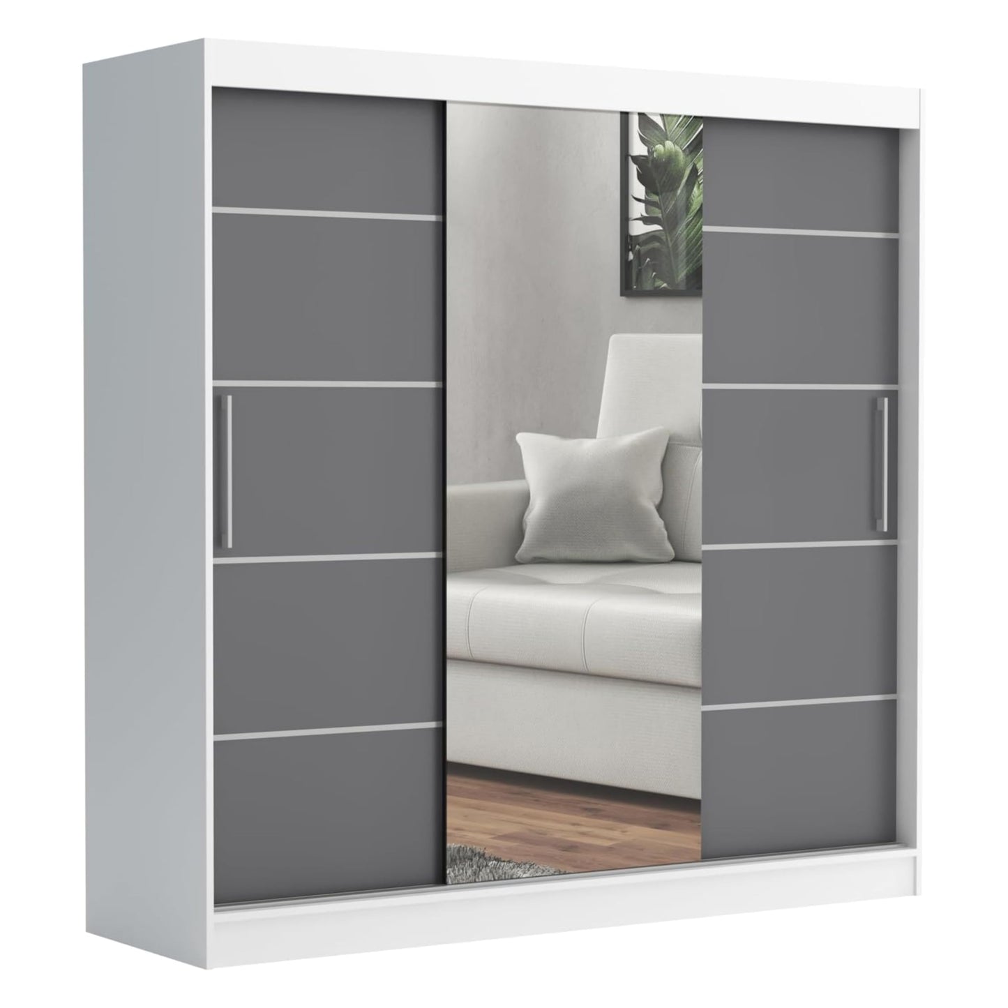 Brent - Kleiderschrank mit Spiegel und Schubladen 200cm Breit Chelsea Tomy, Schwebetürenschrank mit Spiegel, Schlafzimmerschrank, Kleiderschrank Schwarz/Wotan Eiche