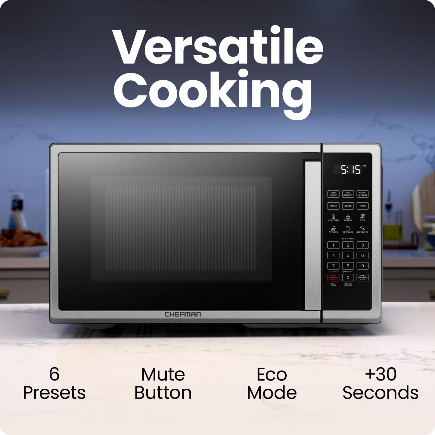 Chefman Microwave 20L 800W 6 Presets 10 Power Levels Digital Display Eco Mode Memory Function Mute Child Protection