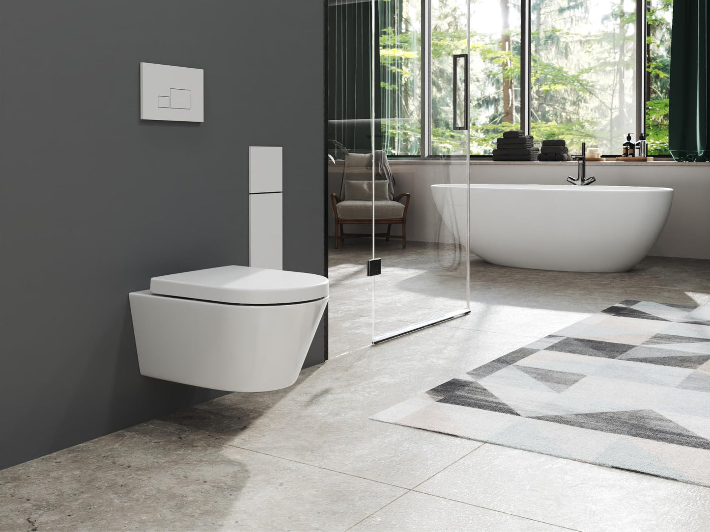 SSWW | Spülrandlose Toilette mit Softclose Toilettendeckel, Hänge-WC aus Keramik, Wand-WC, Tiefspüler | 54 cm lang