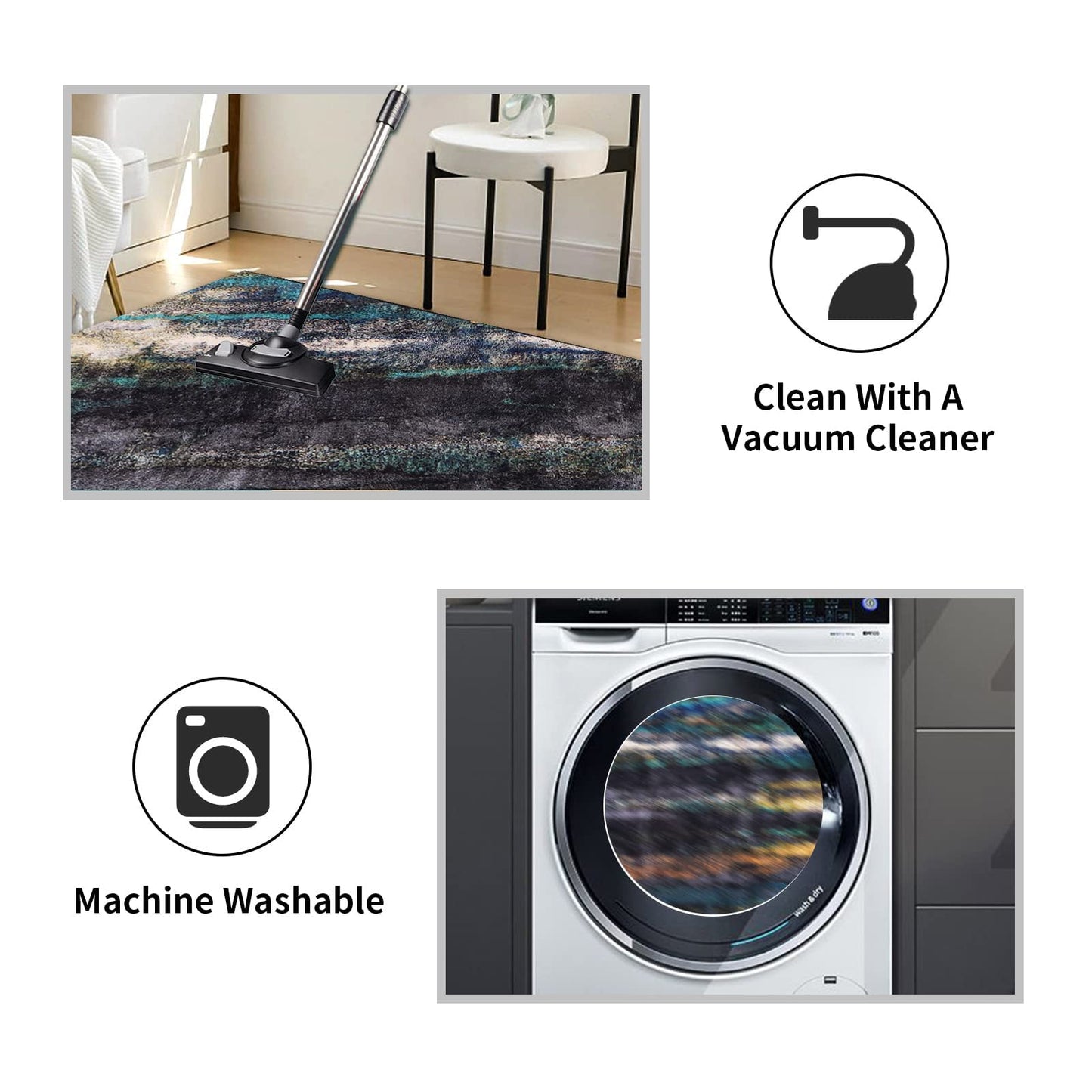 Rururug Moderner Teppich für Wohnzimmer 140x200CM - Pflegeleicht - Dunkelgrün, Schwarz, Grau, Braun, Duck Egg - Meliert Abstraktes Muster rutschfeste Waschbare Teppich