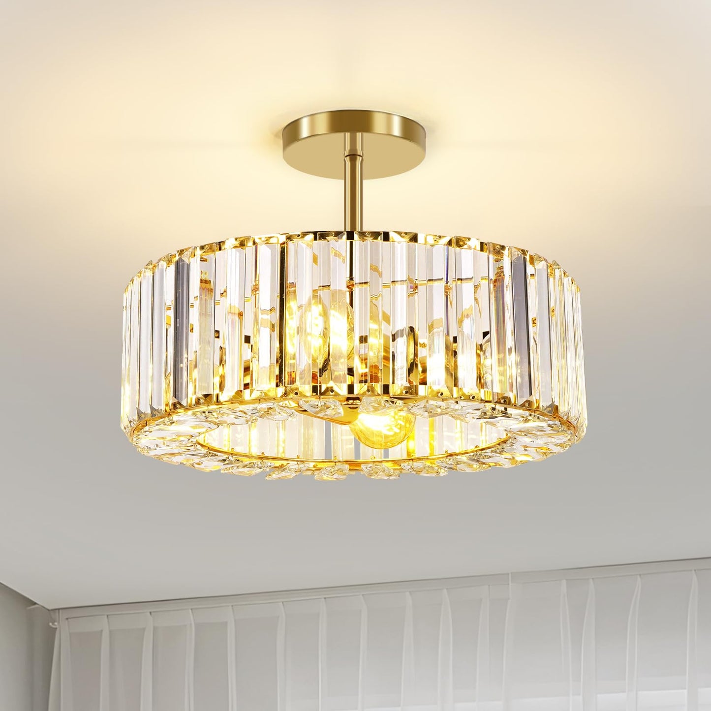 FRIDEKO HOME Modern Kronleuchter Kristall Deckenleuchte Gold,Kleine Kristall Deckenlampe E27 Fassung für Wohnzimmer Schlafzimmer Küche Flur,Ø23cm