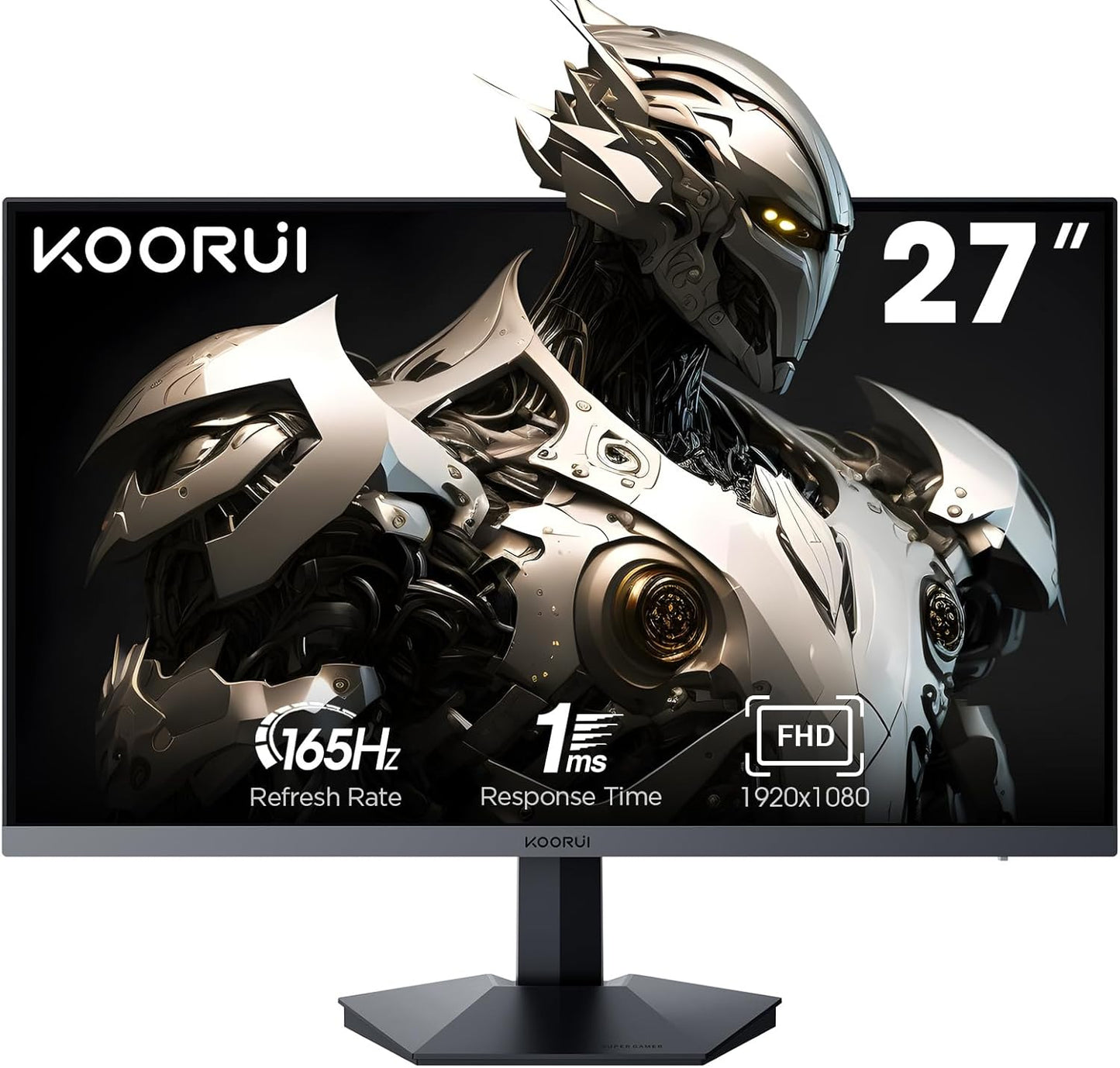 KOORUI Gaming Monitor 27 Zoll, Full HD Rahmenlos Bildschirm 165Hz Adaptive Sync (1ms, VA-Panel, Eye-Care, 1920 x 1080, 2xHDMI 2.0, & DisplayPort 1.4, VESA 75x75mm, DCI-P3 90%)