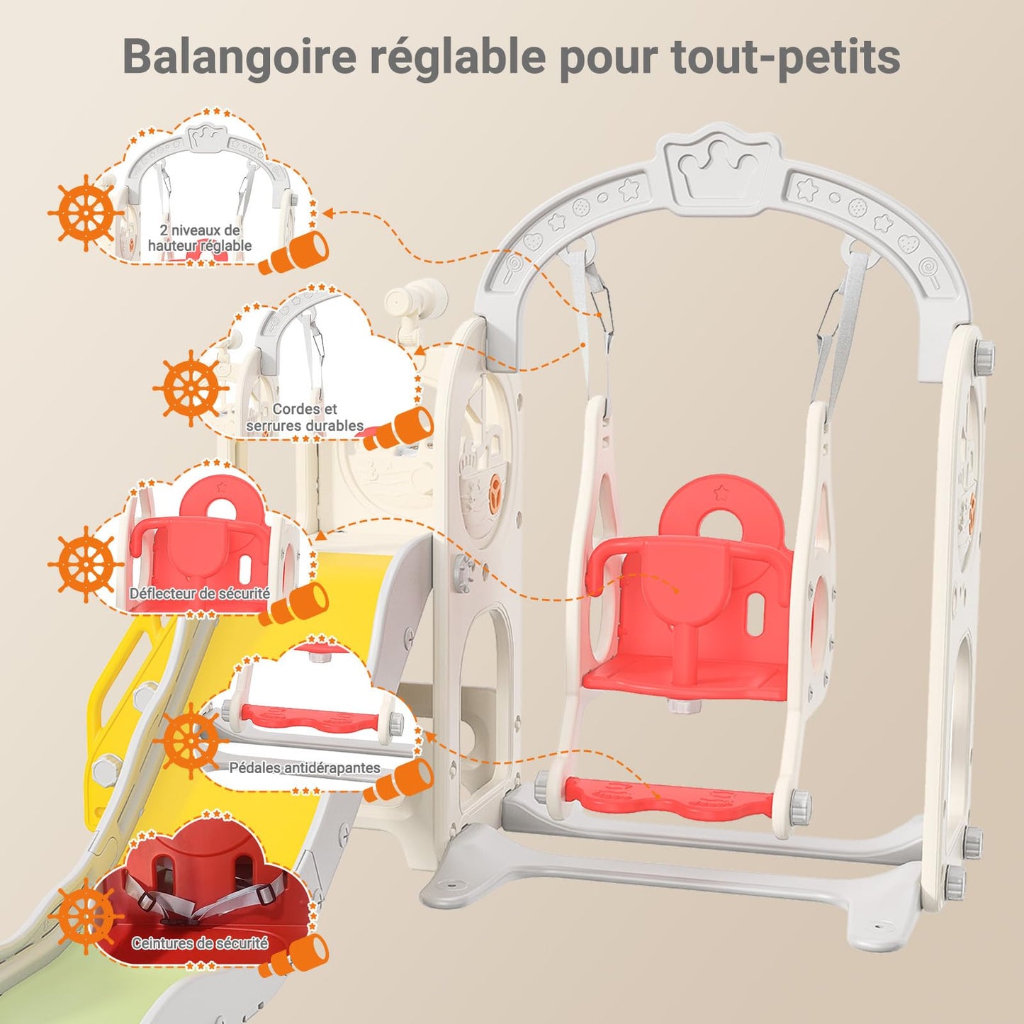 DADEA 6 in 1 Kinderrutsche mit Korb, Rutsche und Schaukel für Kinder im Freien Grün, 150 × 150 × 115 cm, Babyschaukel und Rutsche für Kinder zu Hause Schaukel Kinderrutsche, Grün