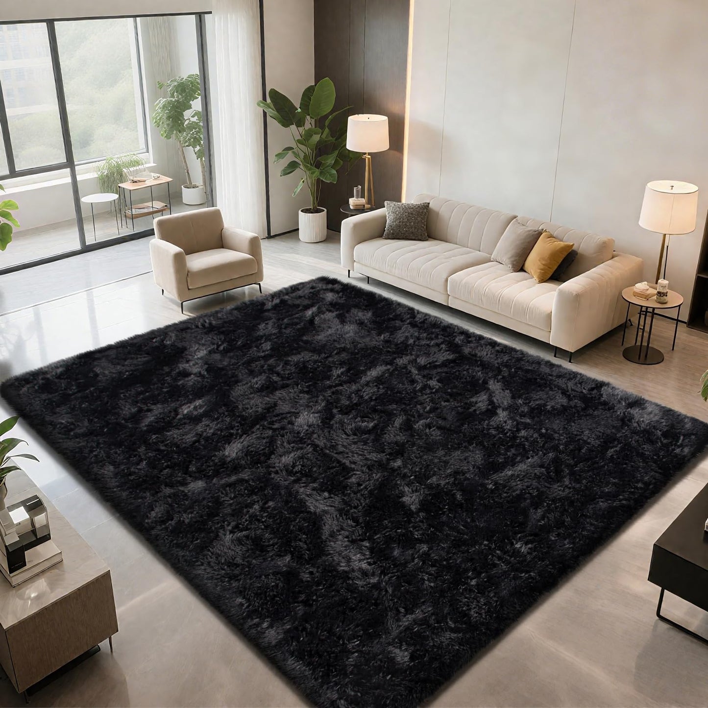 Shag Area Rugs for Bedroom Living Room,4X6 Ultra Soft Fluffy Area Rugs for Dorm, Indoor Carpet Nursery Rugs for Kids Room Home Decor,Tie-Dye Grey