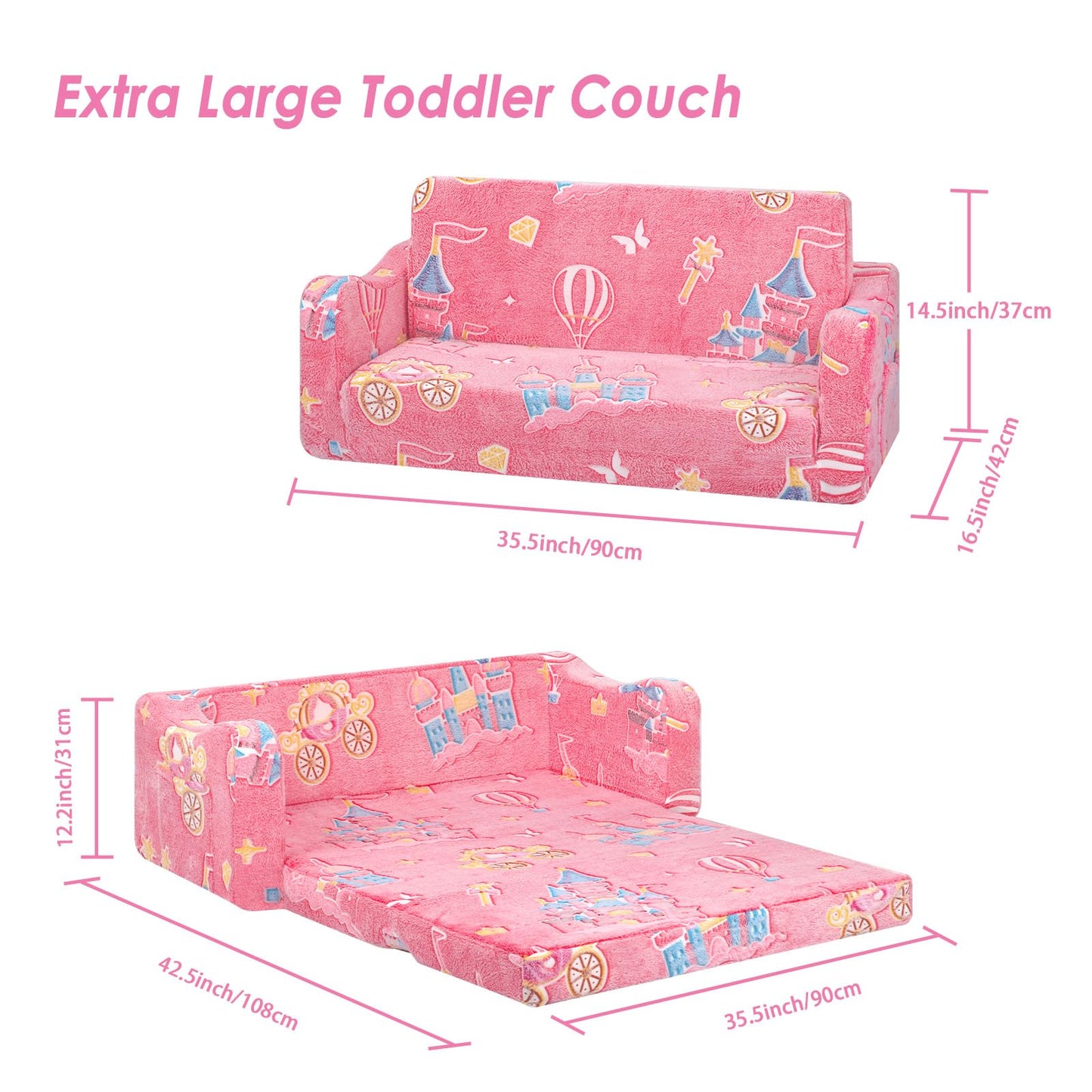 Children's Sofa Fold-Out 2-in-1, Extra Large Children's Sofa Glows in the Dark with Sleep Function, Children's Chair for Children's Room, Playroom, Astronauts