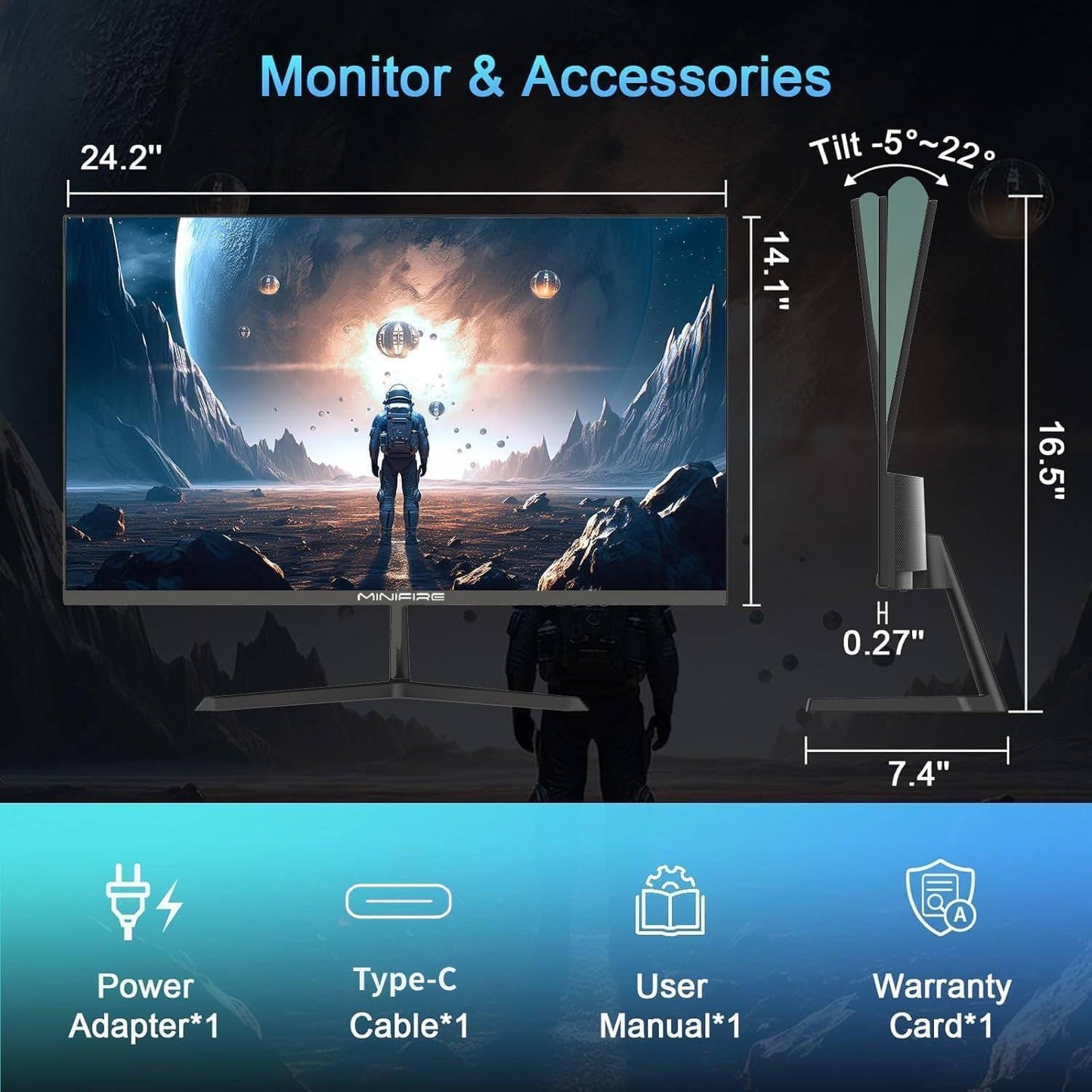 Minifire MFG32C3Q Gaming Curved Monitor 32 Inch 180Hz, 2K WQHD (2560 x 1440), 1500R, 1ms (MPRT), AMD FreeSync, sRGB 125%, VESA, 2xHDMI 2.0 / 2xDP (180Hz), Eye Care