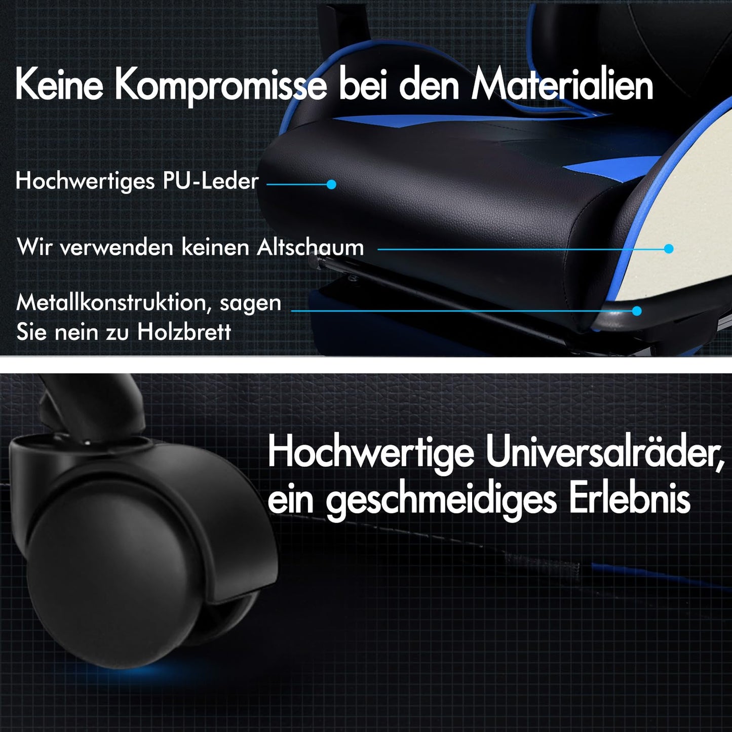 ALFORDSON Videospielstuhl, ergonomischer Bürostuhl, Massage-Rennstuhl, einziehbare Fußstütze, PU-Leder, höhenverstellbar und neigbar, 180 kg Tragkraft, Schwarz