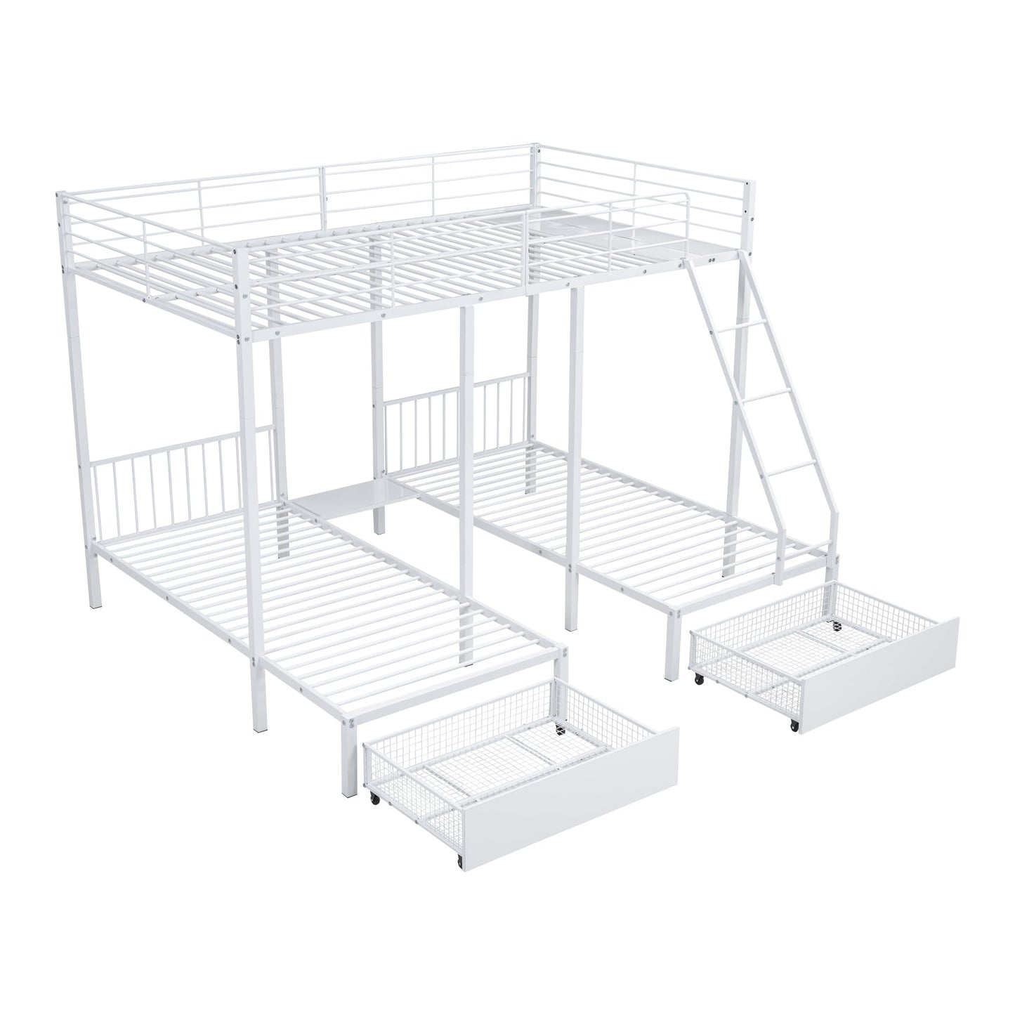 Merax Hausbett 90x200 cm mit 2 Schubladen, für 2 Kinder Doppelbett, Vielseitiges Holz Baumhausbett für Mädchen & Jungen, Stabil Spielbett Gitterbett mit Rausfallschutz und Lattenrost, Weiß