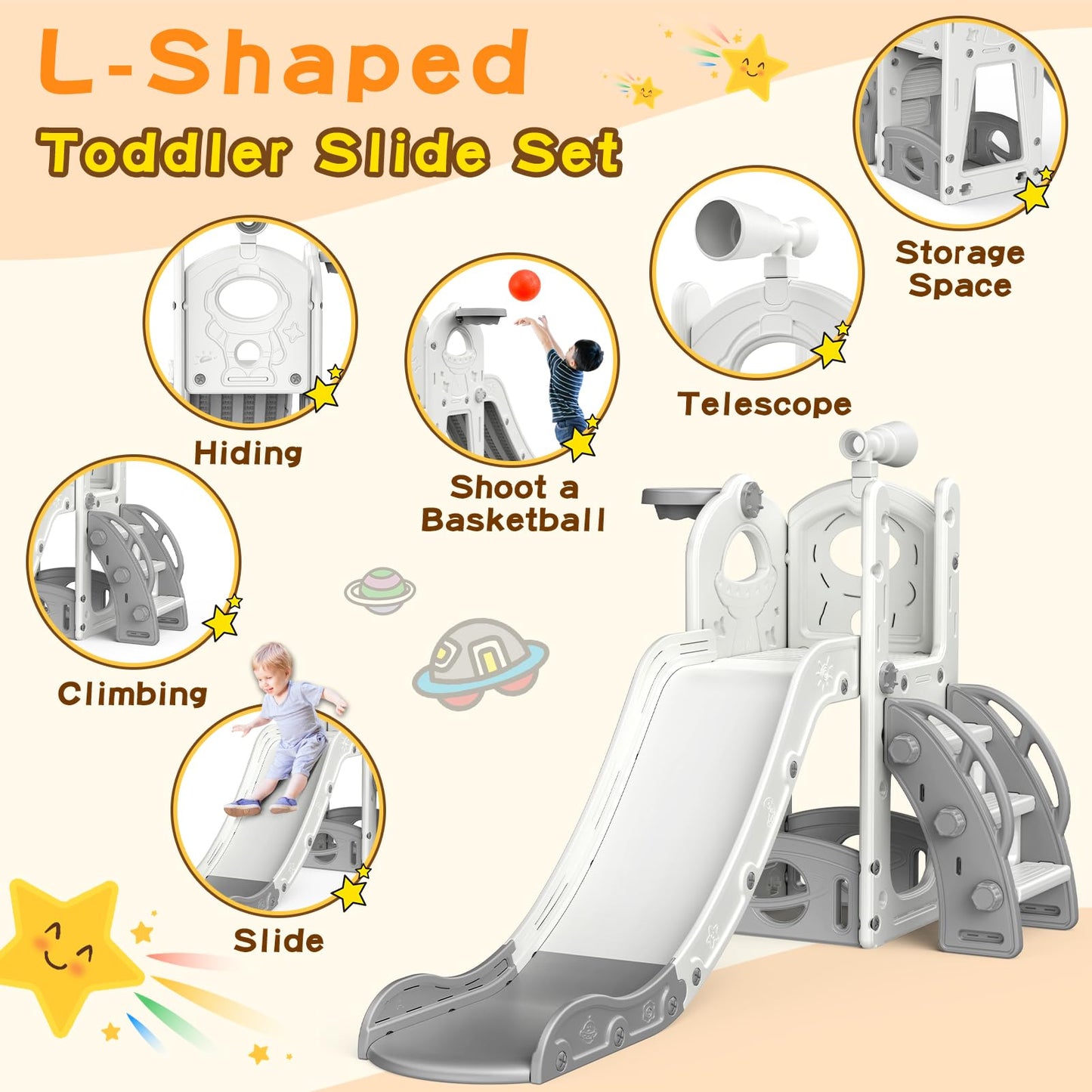 Kinder Rutsche, große Kleinkind Rutsche mit Basketballkorb, Rutsches für Kleinkinder Alter 1-3 Kleinkind Kletterer Rutsches Spielset mit Stauraum, Indoor Outdoor Spielzeug für Kleinkinder 1-3 Jahre