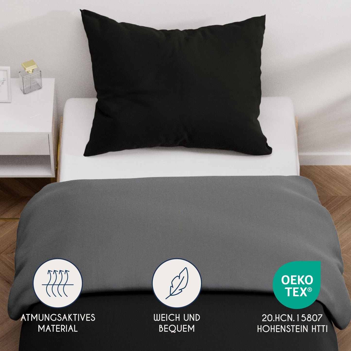 Dreamzie - Bed Linen Set 200 x 200 cm with 2 Pillowcases 80 x 80 cm Light Grey/White - 1 Duvet Cover 200 x 200 cm Made of 100% Microfibre - Certified No Chemicals (Oeko Tex)