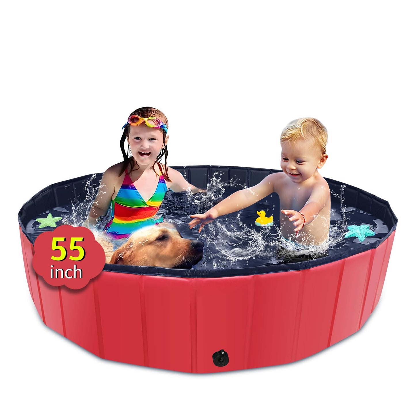 CACSPS Faltbarer Hundepool, 221 x 30,5 cm, Kinderpool mit Hartplastik, rutschfeste Hundebadewanne für den Außenbereich, Hinterhof, Faltbarer Hundepool für Kinder, Hunde, Haustiere (rot)