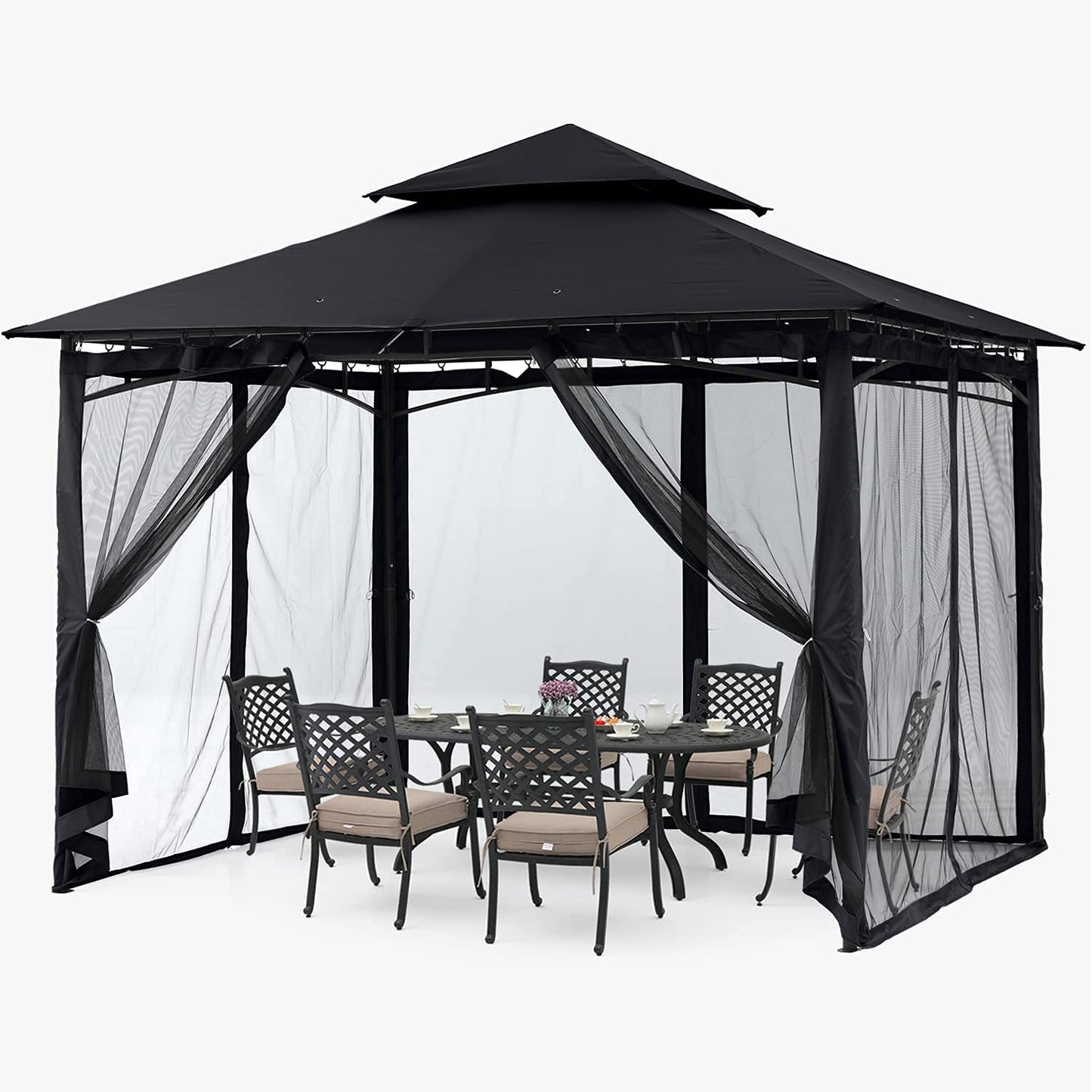ABCCANOPY Pavillon 2.5x2.5m Wasserdicht Stabil Winterfest Gartenpavillon,Doppeldachweichdach Hinterhof-Partyzelt mit Netz für Schatten und Regen,Grau