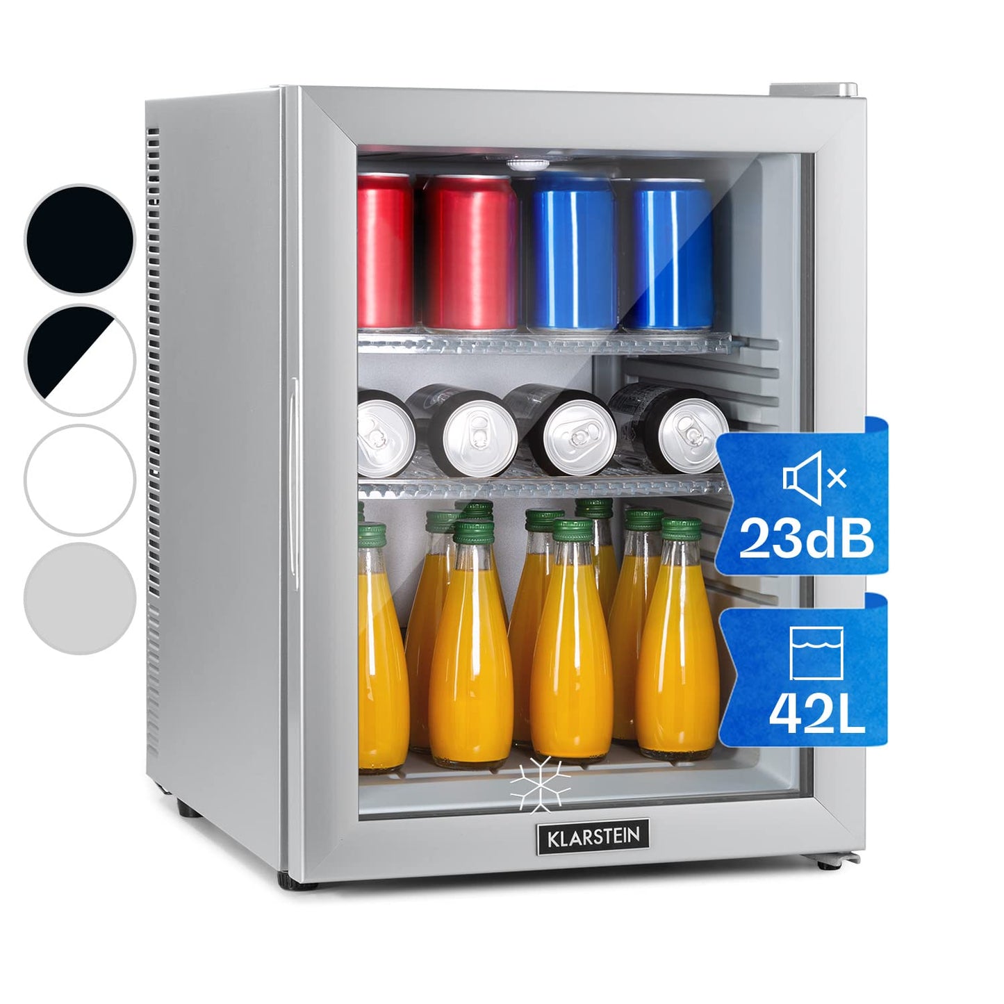 Klarstein Kühlschrank, Mini Kühlschrank mit Glastüre, Mini-Kühlschrank für Getränke, Snacks & Kosmetik, Kühlschrank Klein & Leise, Verstellbare Ablagen, Kleiner Skincare Kühlschrank 12-18°C, 23L
