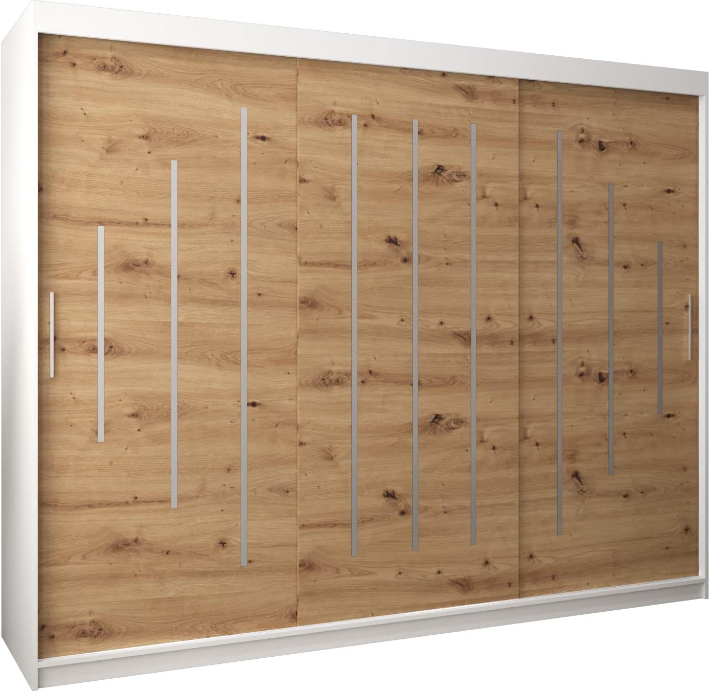 Kryspol Schwebetürenschrank York 250 cm Kleiderschrank mit Kleiderstange und Einlegeboden Schlafzimmer- Wohnzimmerschrank Schiebetüren Modern Design (Weiß)