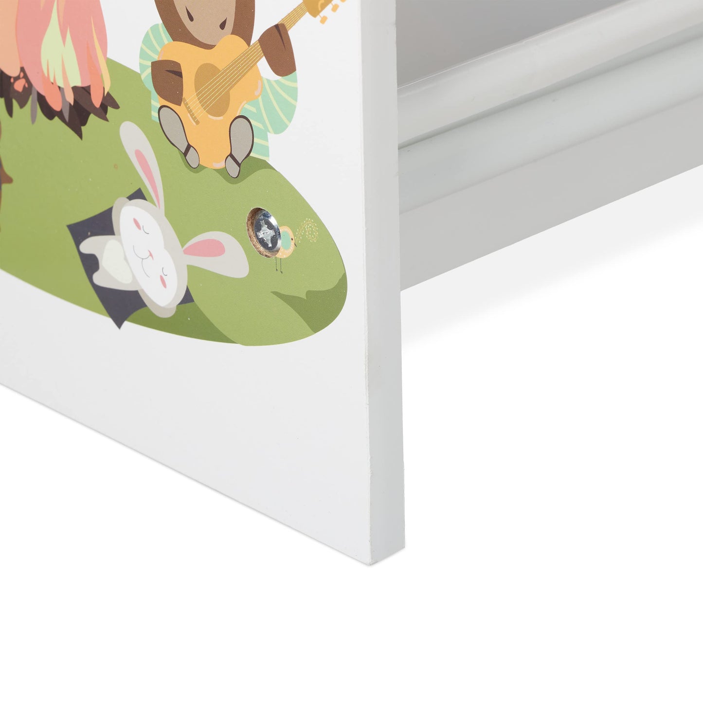Relaxdays Kinderregal, 9 Aufbewahrungsboxen, Lagerfeuer Motiv, MDF, Kunststoff, Spielzeugregal HBT: 67x65x31,5 cm, bunt