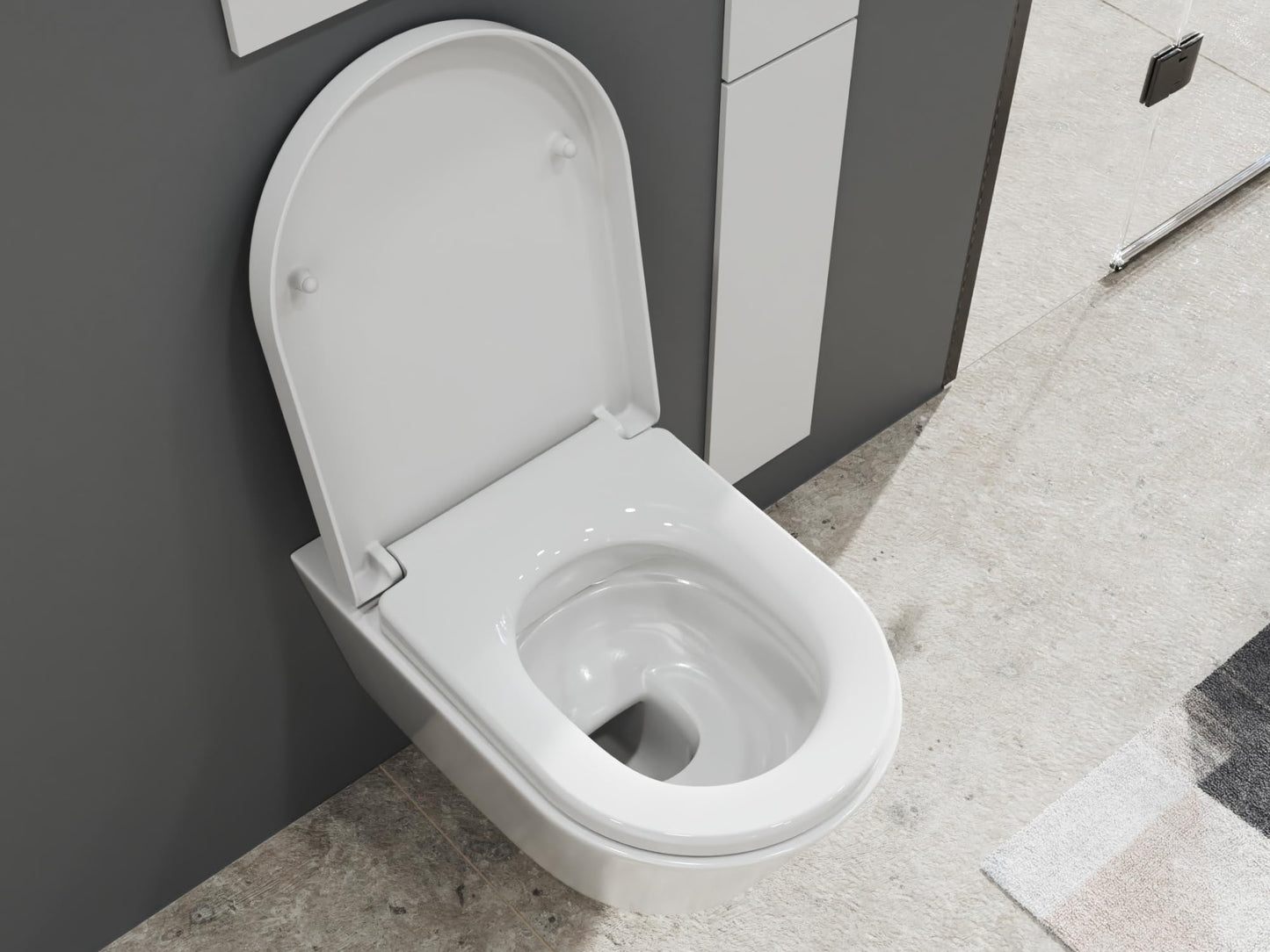 SSWW | Spülrandlose Toilette mit Softclose Toilettendeckel, Hänge-WC aus Keramik, Wand-WC, Tiefspüler | 54 cm lang