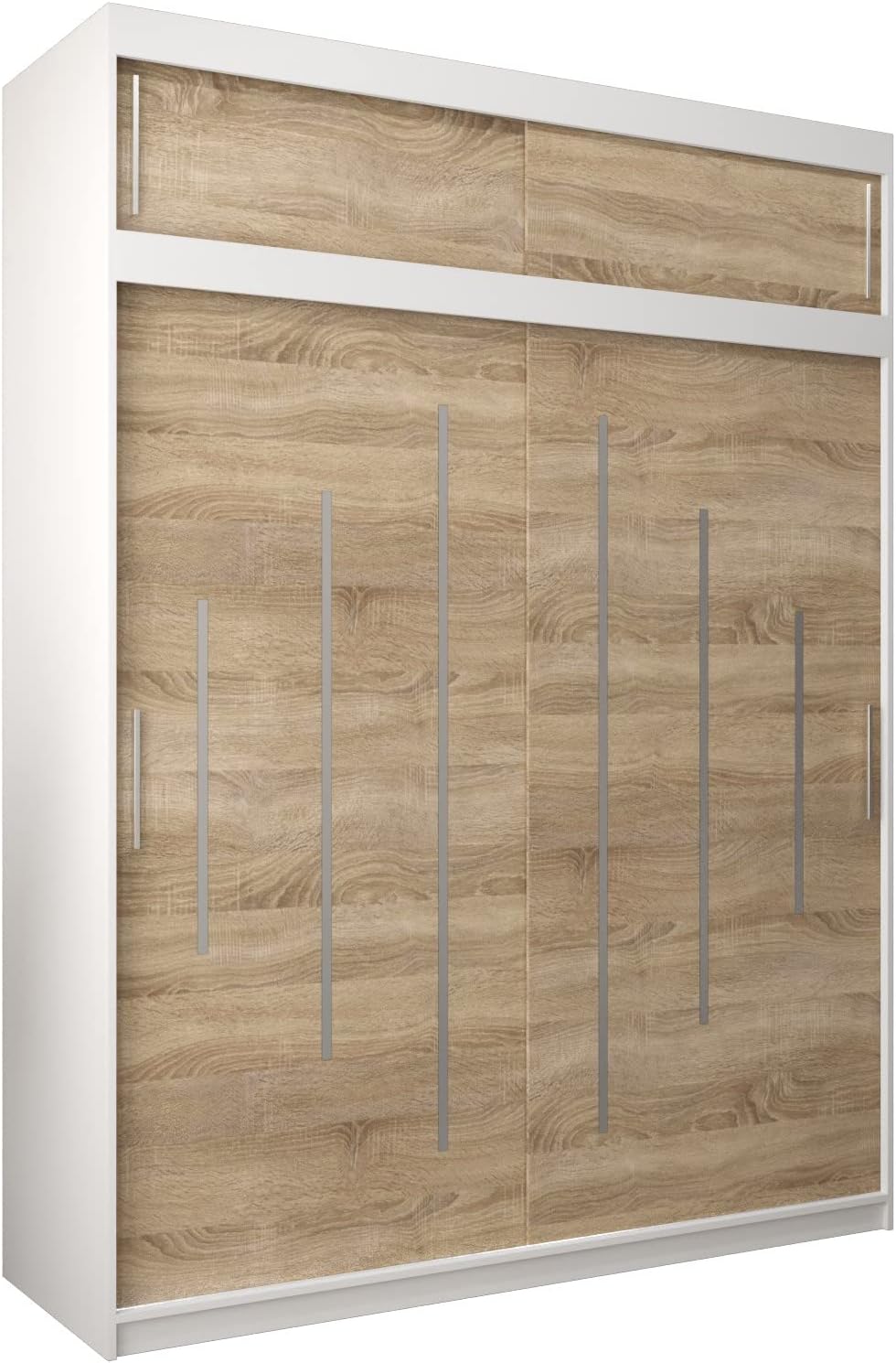 Kryspol Schwebetürenschrank York 250 cm Kleiderschrank mit Kleiderstange und Einlegeboden Schlafzimmer- Wohnzimmerschrank Schiebetüren Modern Design (Weiß)