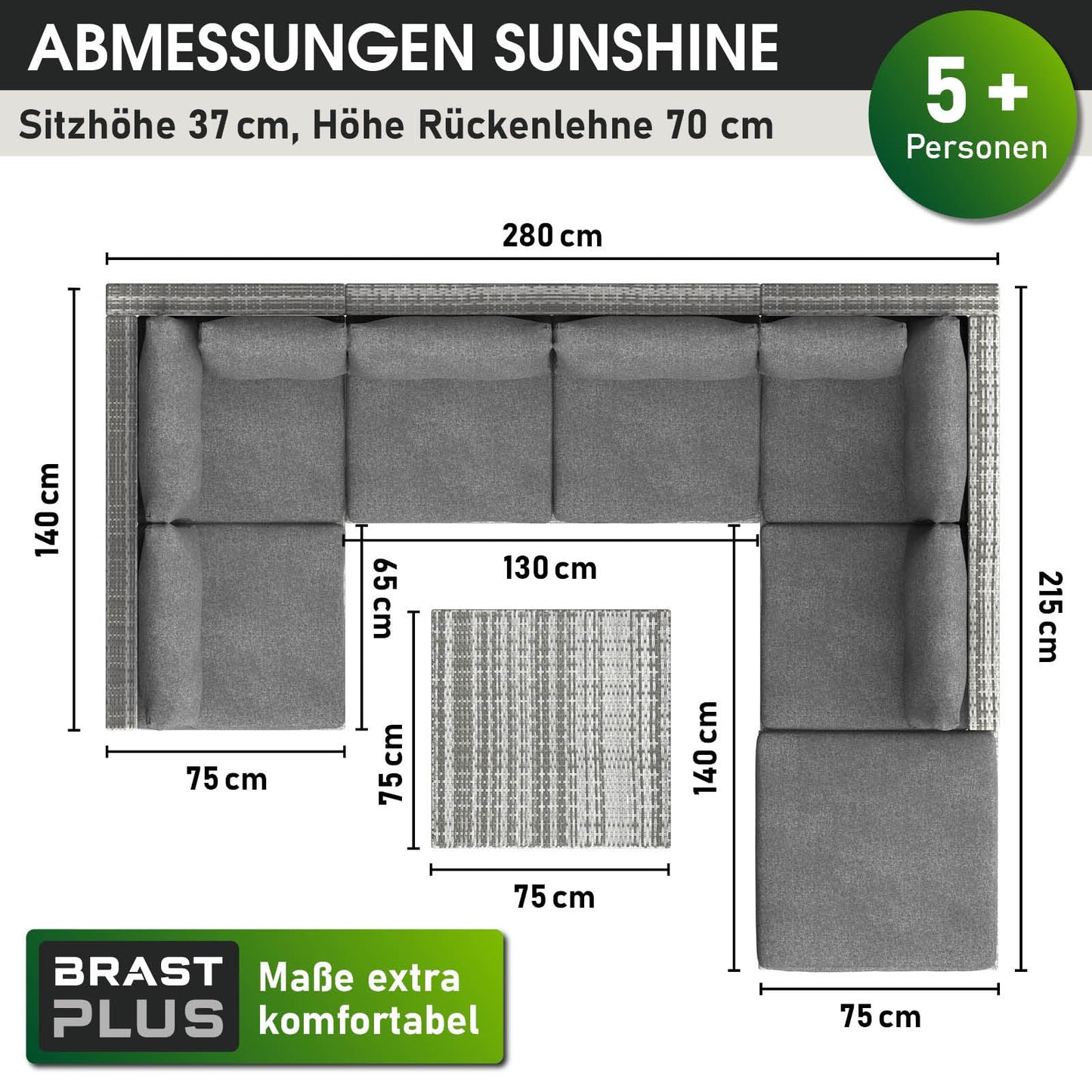 BRAST® Gartenmöbel Lounge Set | 4-5 Personen viele Modelle & Farben | inkl. extra Dicke Kissen | TÜV geprüft | Outdoor Loungemöbel Sitzgruppe Essgruppe Garnitur | Harmony Schwarz
