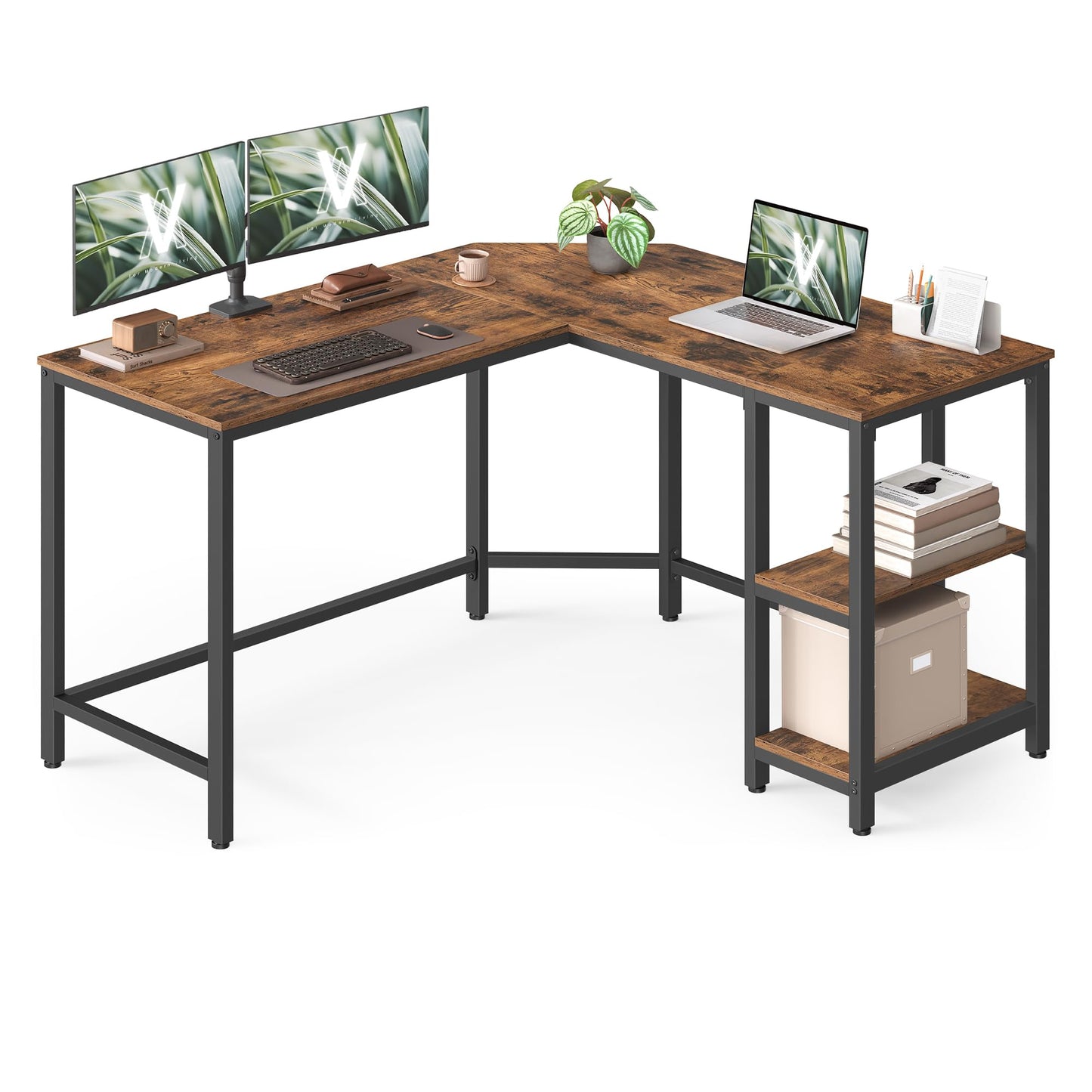 Vasagle L-Shaped Computer Desk, Corner Desk with 2 Shelves