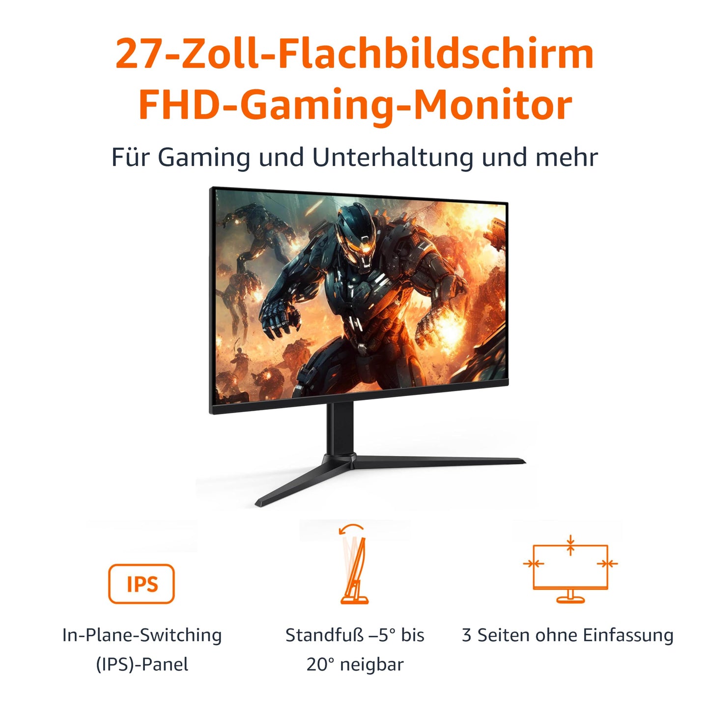 Amazon Basics Gaming-Monitor 24 Zoll (61 cm), FHD 1080p, 165 Hz, VESA-kompatibel, adaptive Synchronisierung, 1 ms Reaktion, Schwarz