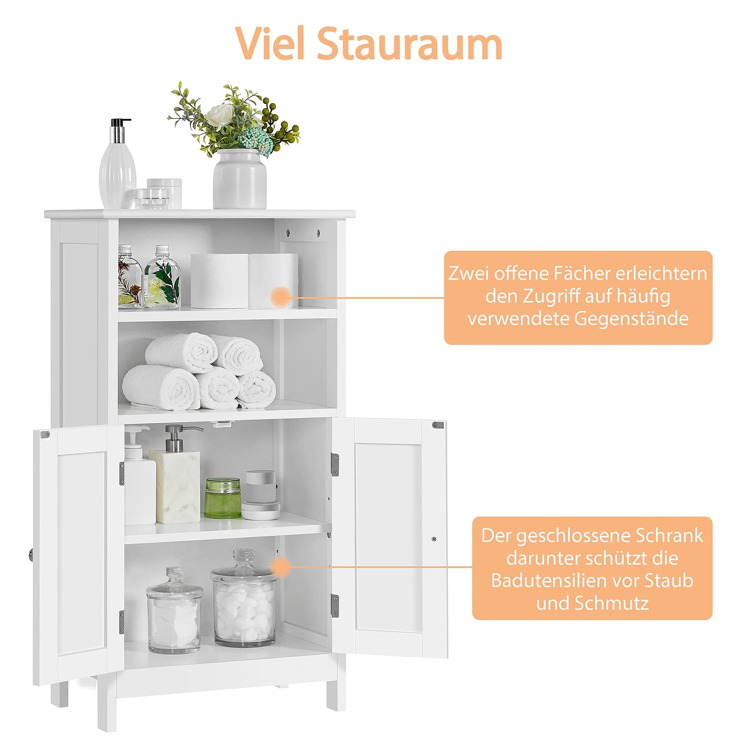 Yaheetech Bathroom Cabinet with Double Door and 2 Open Shelves Bathroom Shelf Bathroom Chest of Drawers with Adjustable Shelf Dark Grey 50 x 30 x 92.5 cm