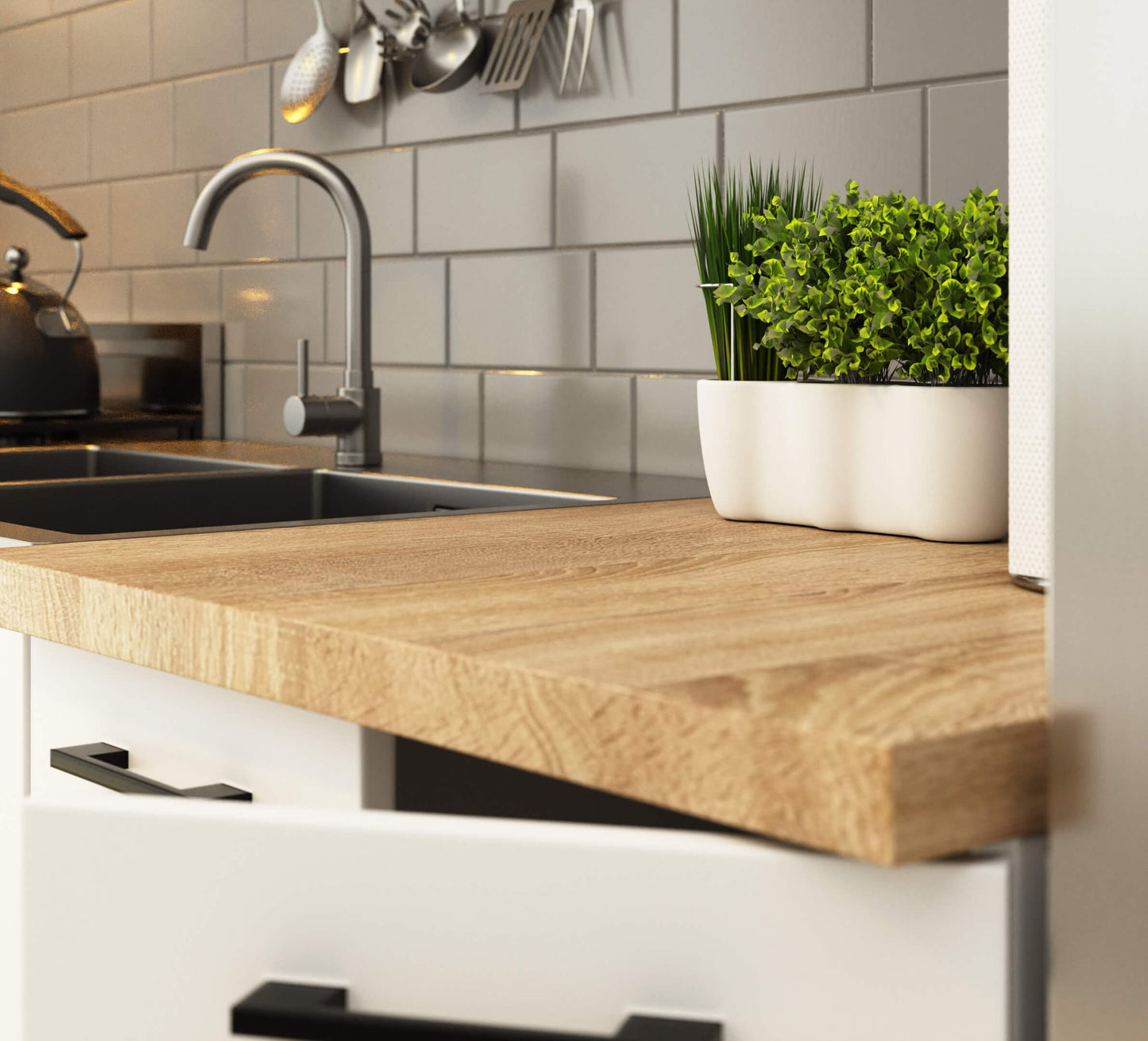 AKORD Küchenmöbel-Set OLIWIA 2.4m Modulares 240 cm 11 Türen 1 Schublade, Küche Komplett, Kitchen Cabinet Set, Küchenschränke, Standschränke, B240xH203xT46 cm, Beton & Beton