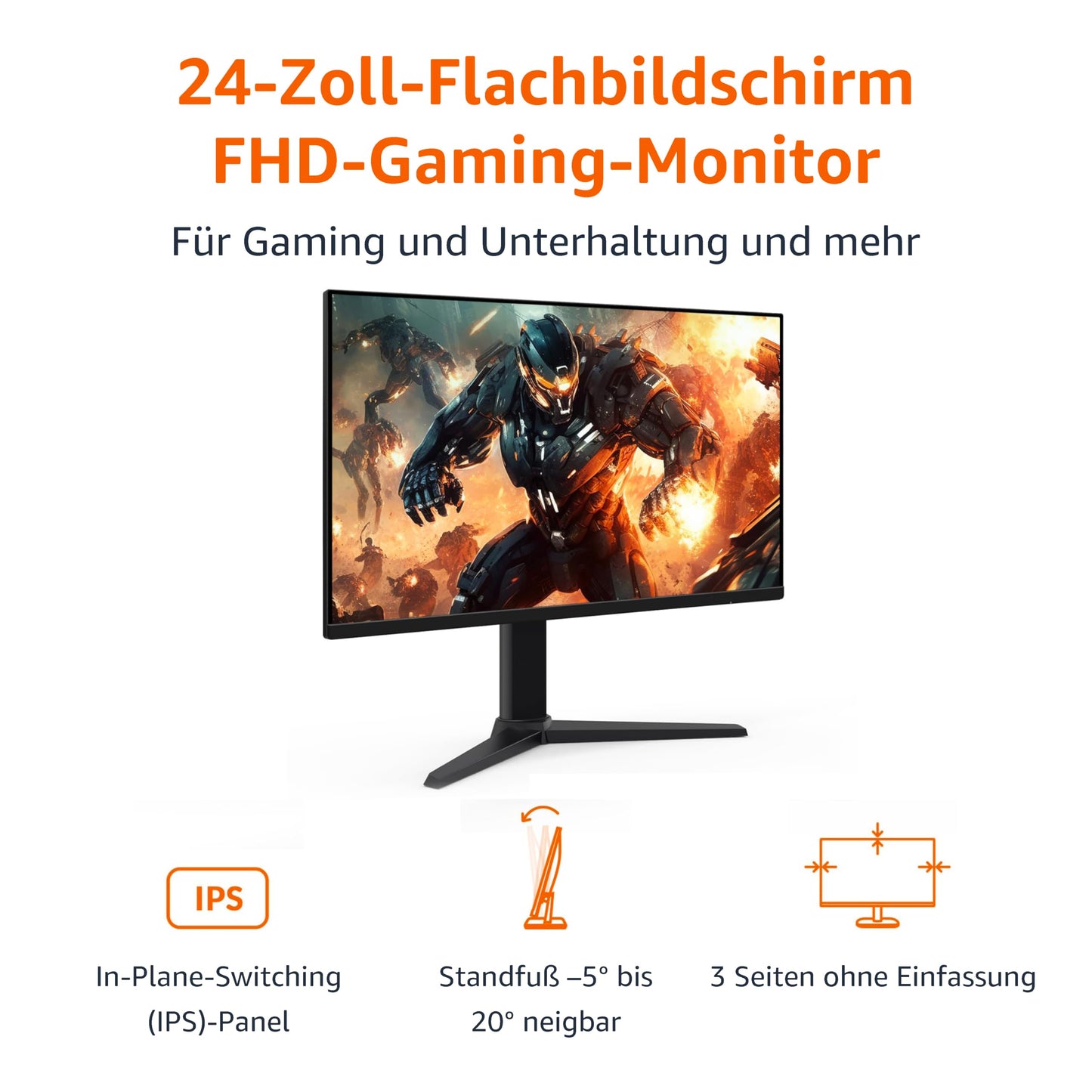 Amazon Basics Gaming-Monitor 24 Zoll (61 cm), FHD 1080p, 165 Hz, VESA-kompatibel, adaptive Synchronisierung, 1 ms Reaktion, Schwarz