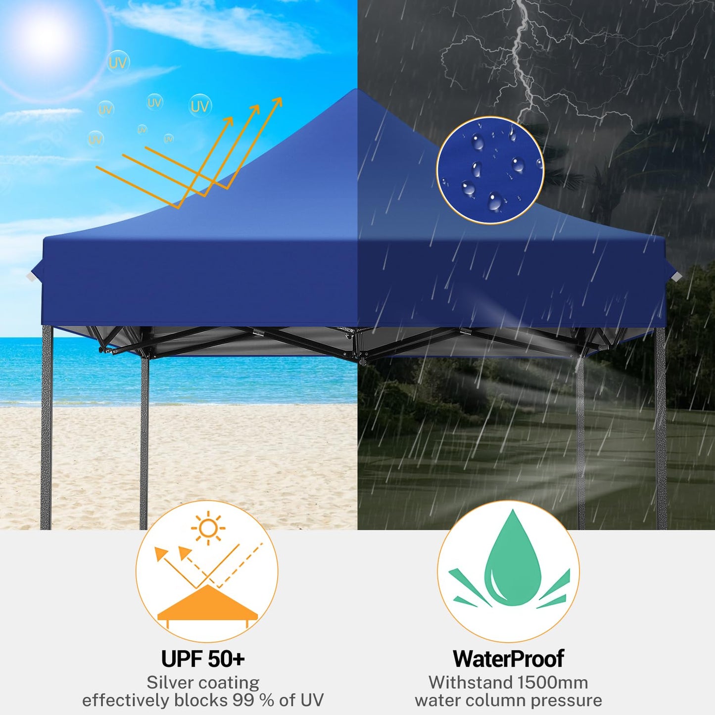 Tooluck Folding Gazebo, 3 x 4.5 m, Waterproof, Stable, Outdoor, Garden Party Tent, UV Protection 50+, with 4 Side Panels, Grey